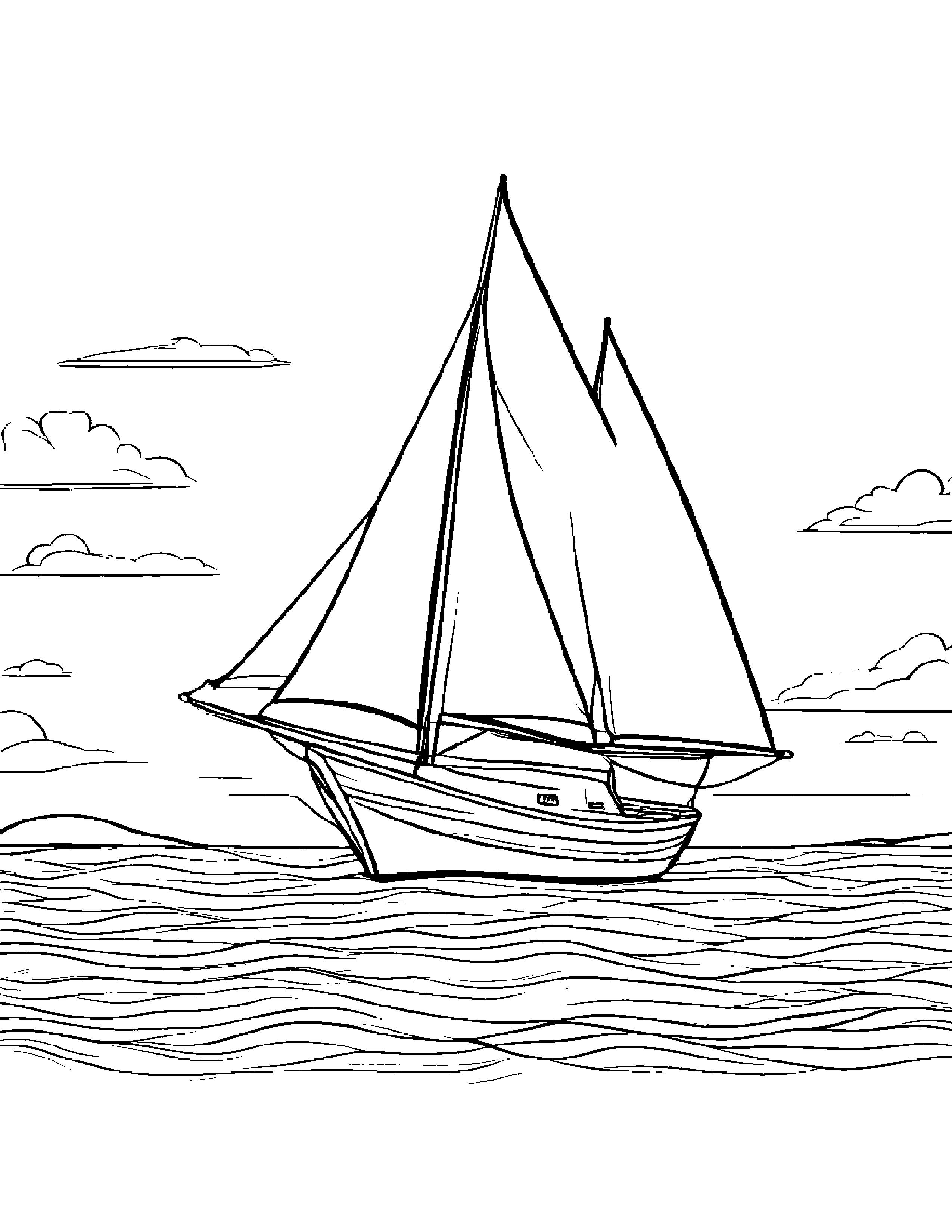 Sailboat With Scarf #2 Coloring Page (Free Printable PDF)