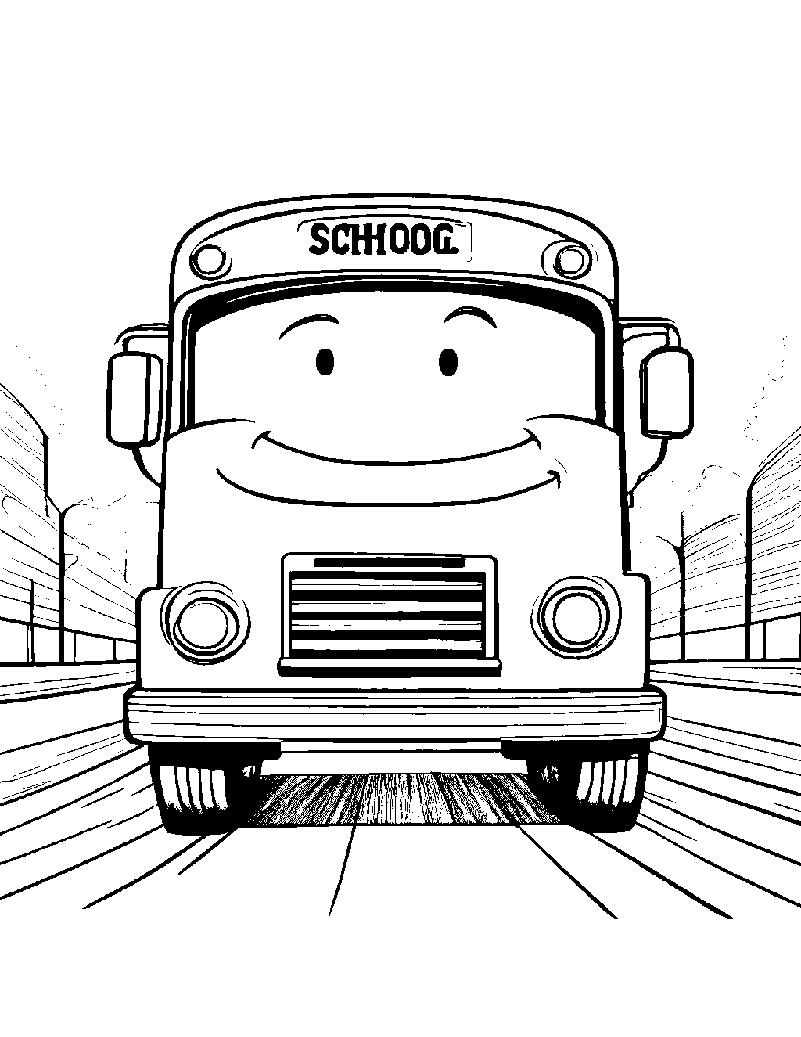 Smiling School Bus Coloring Page (Free Printable PDF)