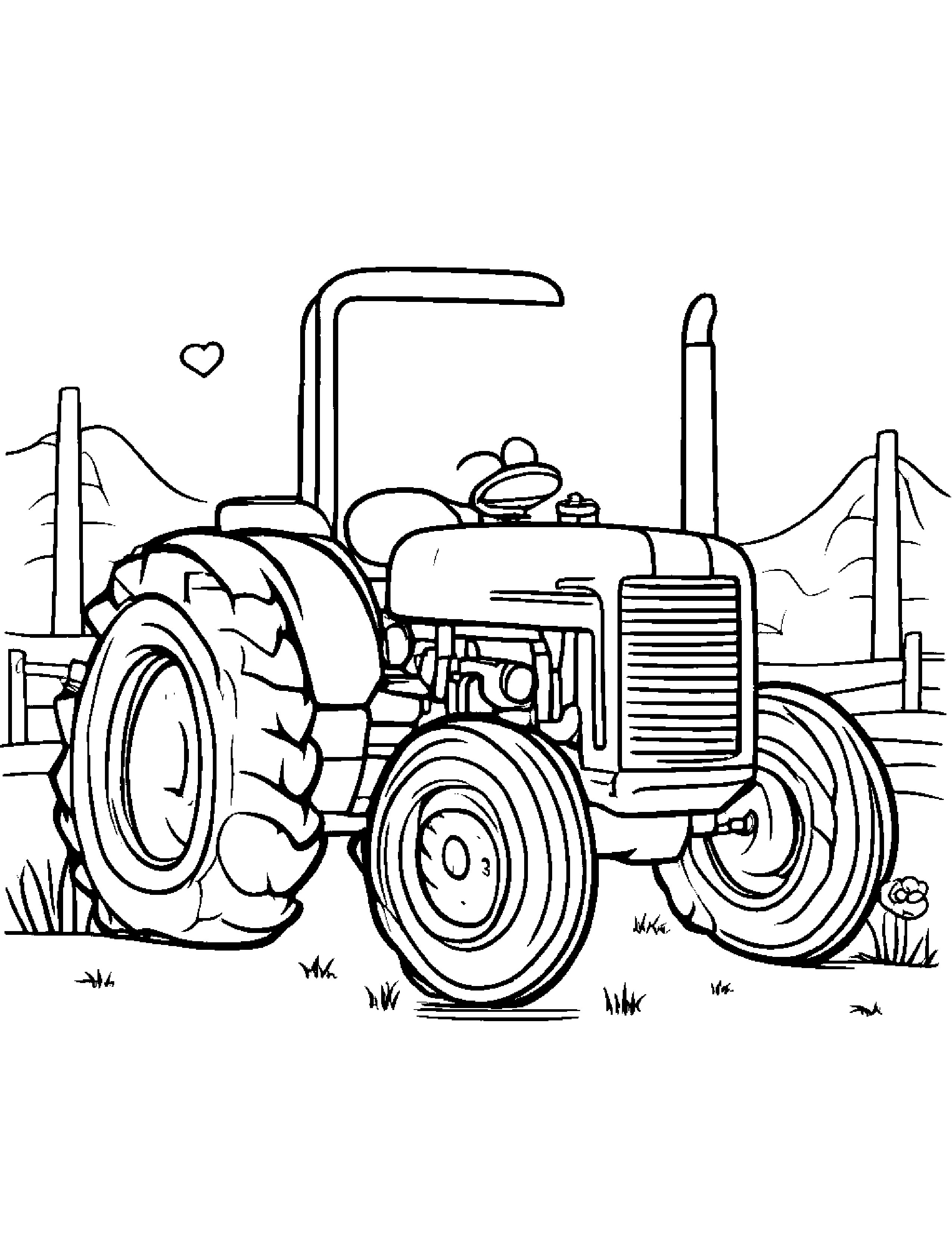 Tractor Hugging A Heart #2 Coloring Page (Free Printable PDF)