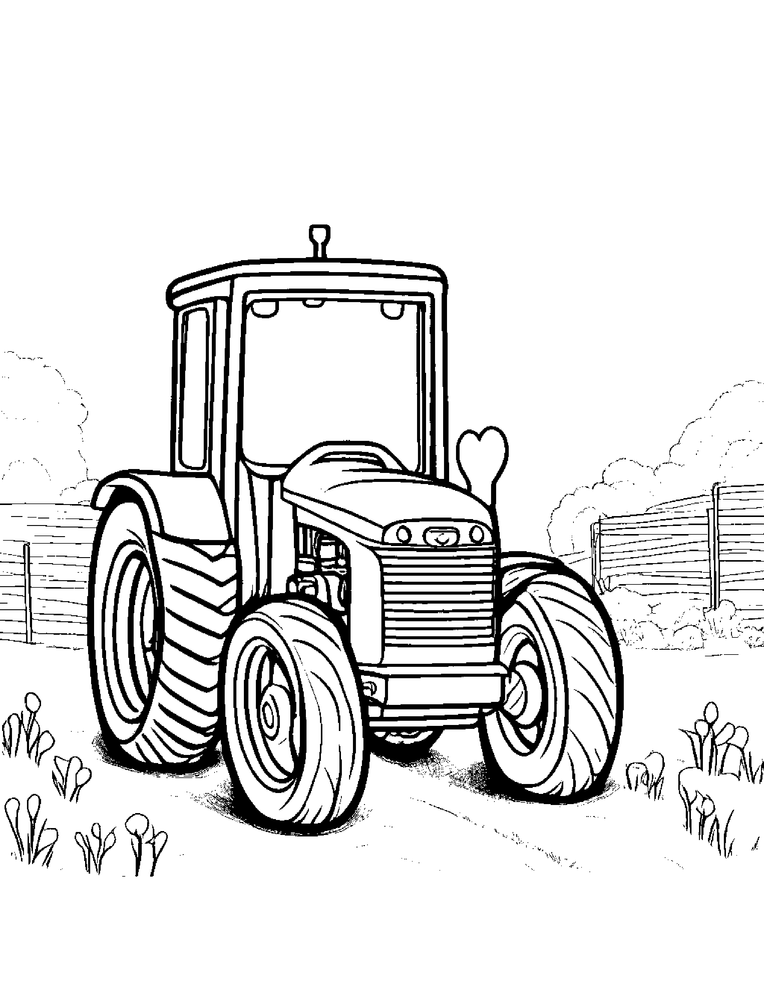 Tractor Hugging A Heart Coloring Page (Free Printable PDF)
