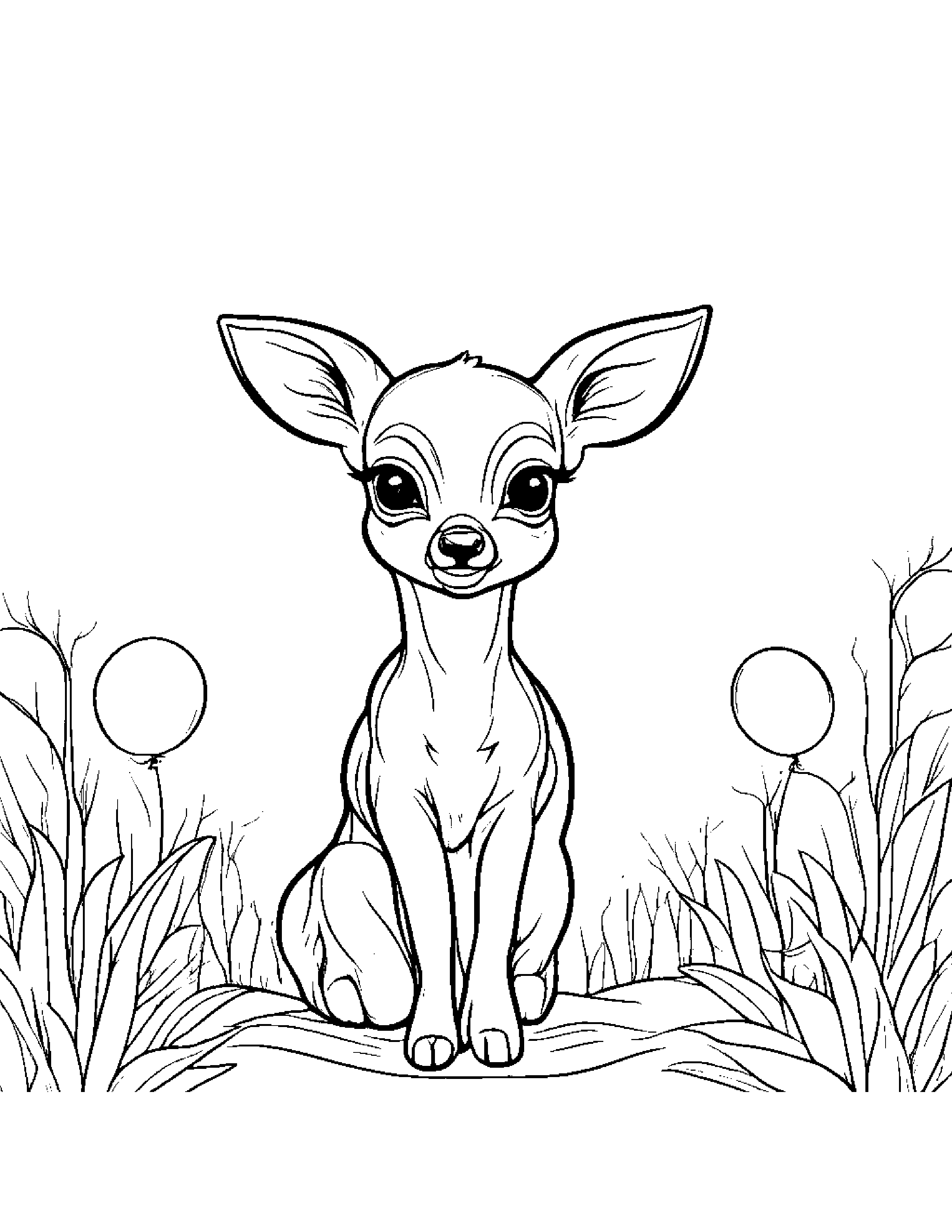 Baby Deer Fawn With Balloon Coloring Page (Free Printable PDF)