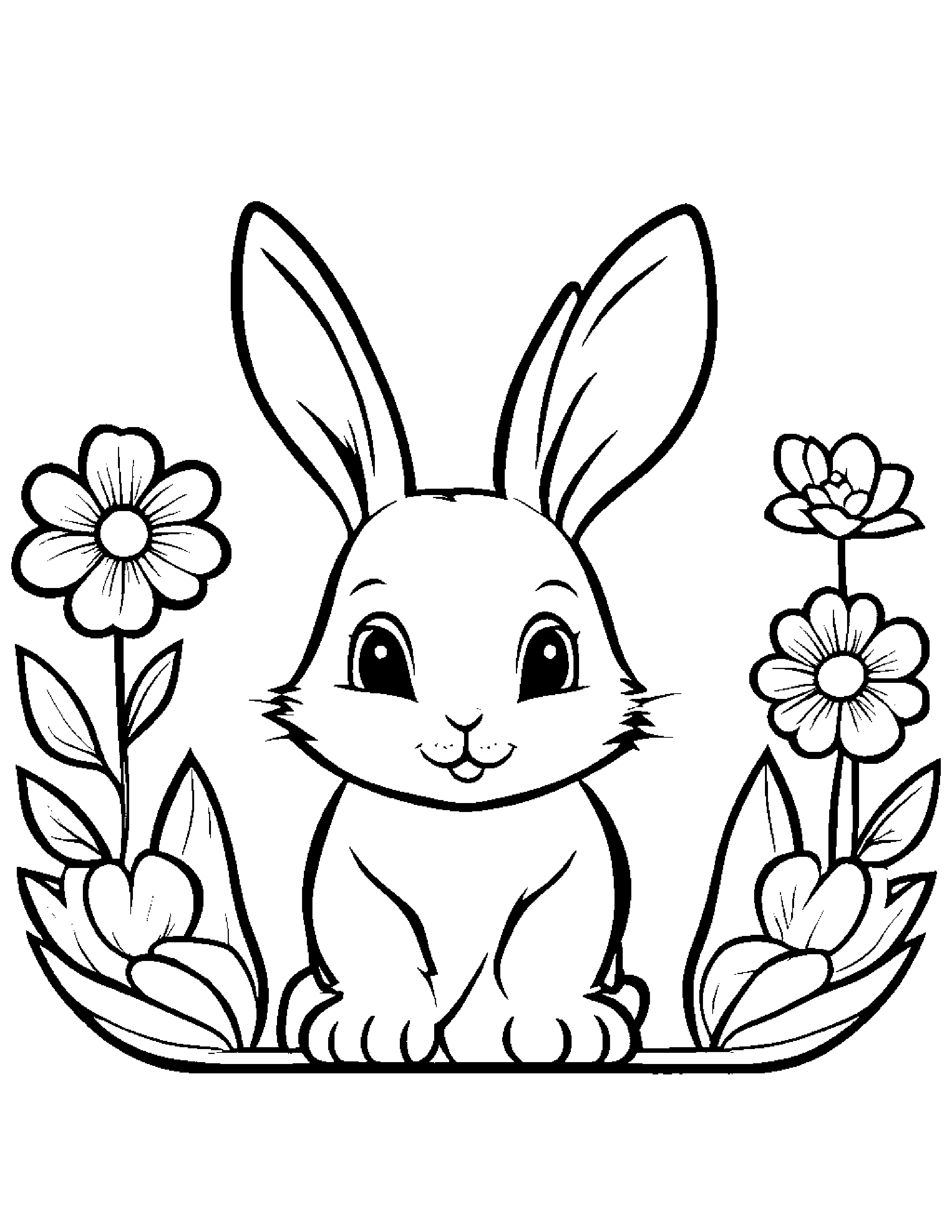 Bunny With A Flower #2 Coloring Page (Free Printable PDF)