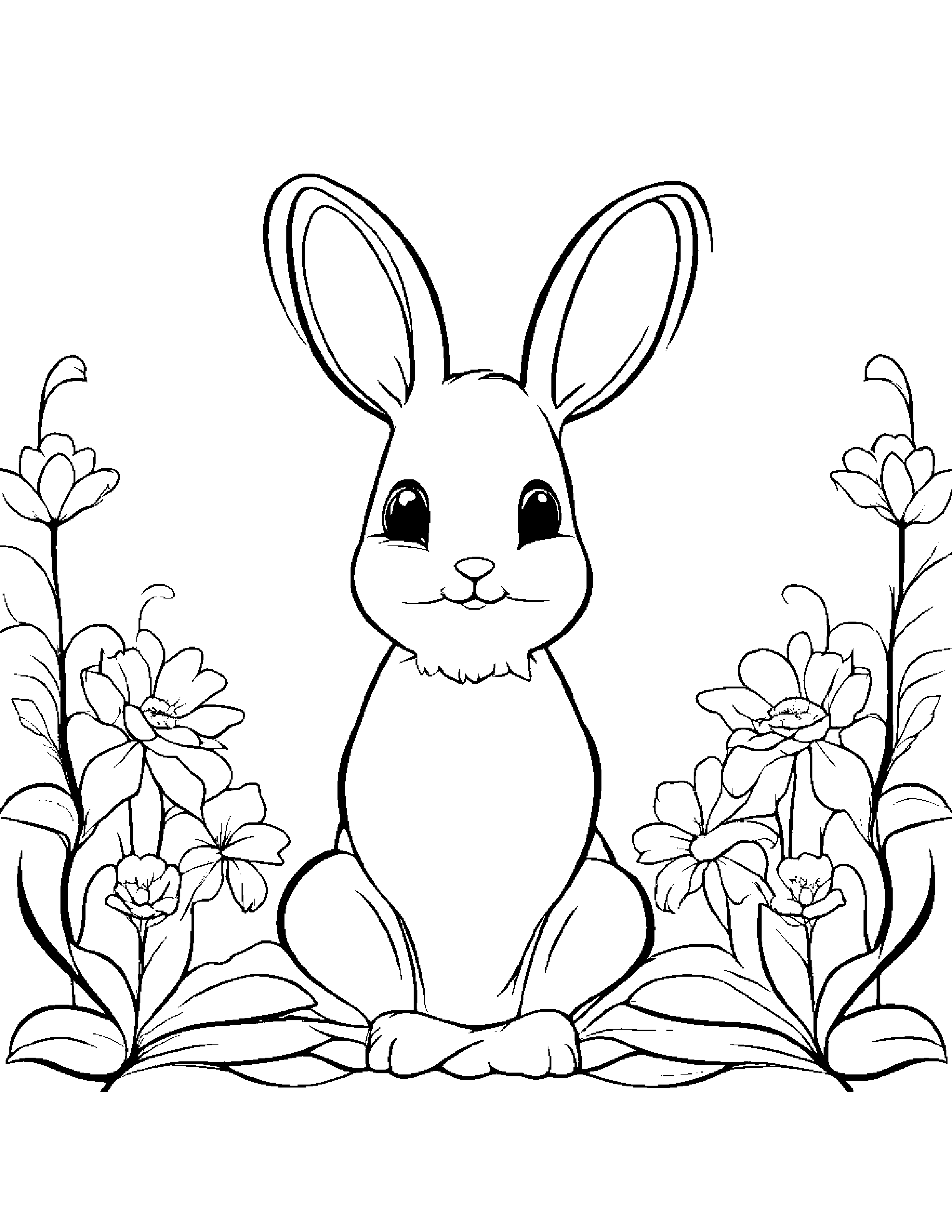 Bunny With A Flower Coloring Page (Free Printable PDF)