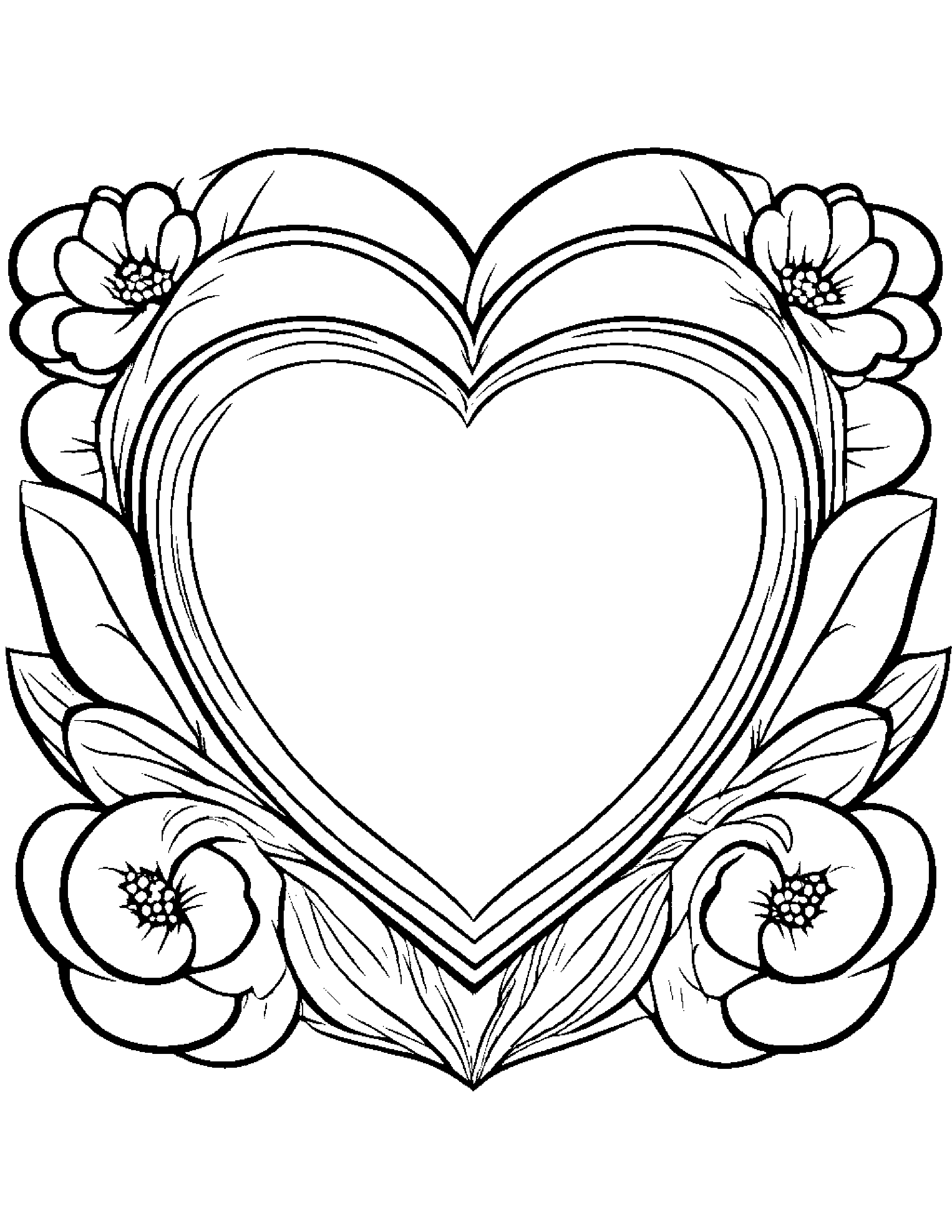 Flower Hugging A Heart Coloring Page (Free Printable PDF)