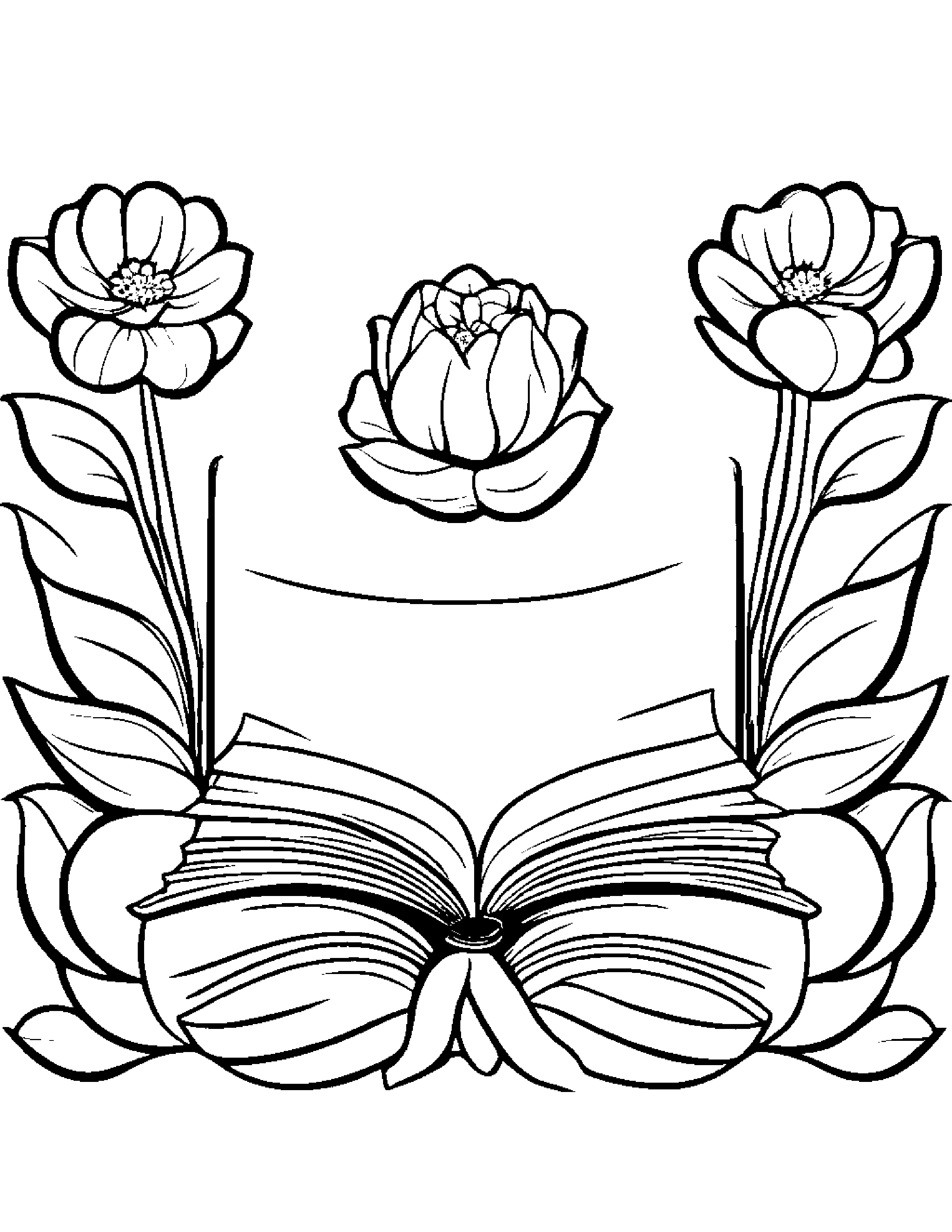 Gentle Flower Reading A Book Coloring Page (Free Printable PDF)