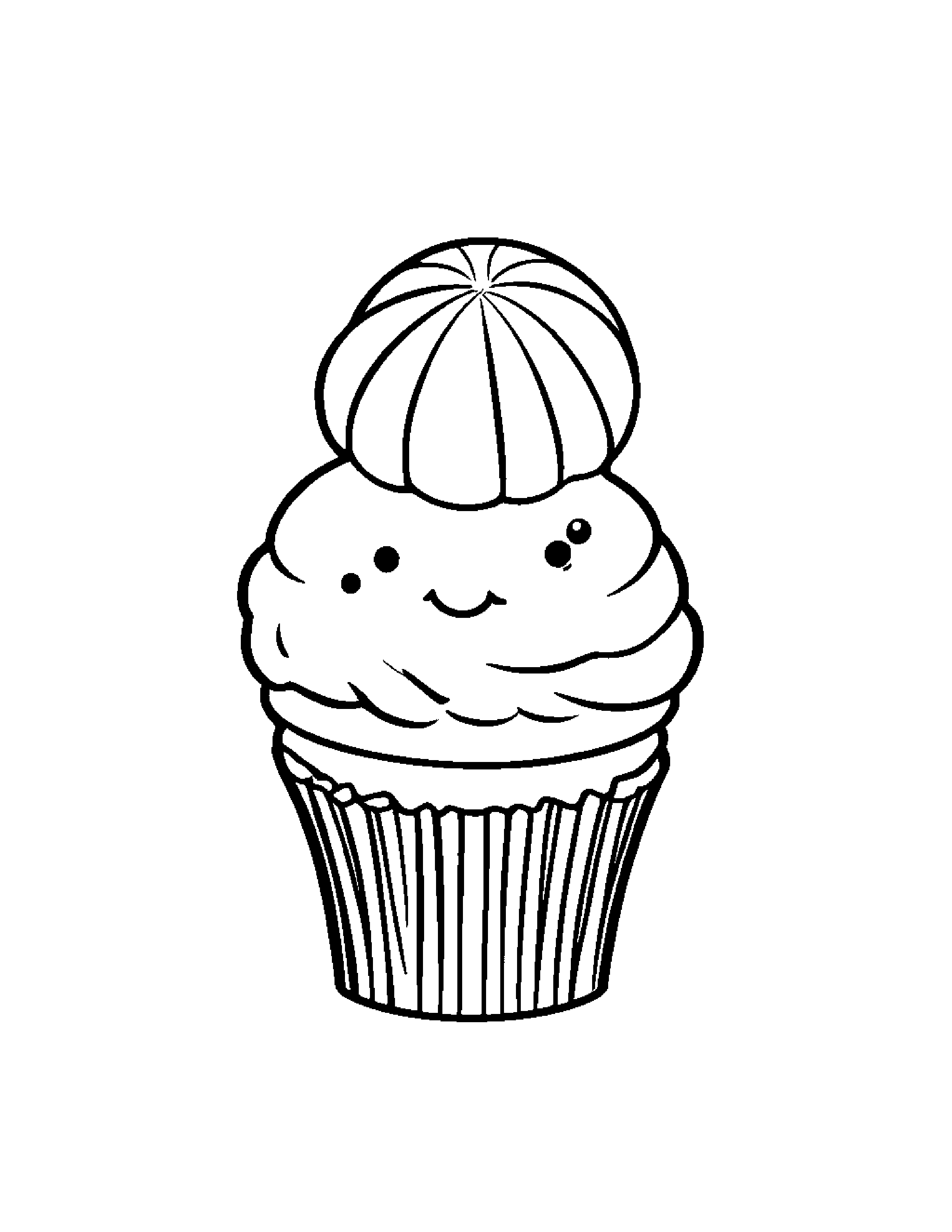 Kawaii Cupcake With Balloon #2 Coloring Page (Free Printable PDF)