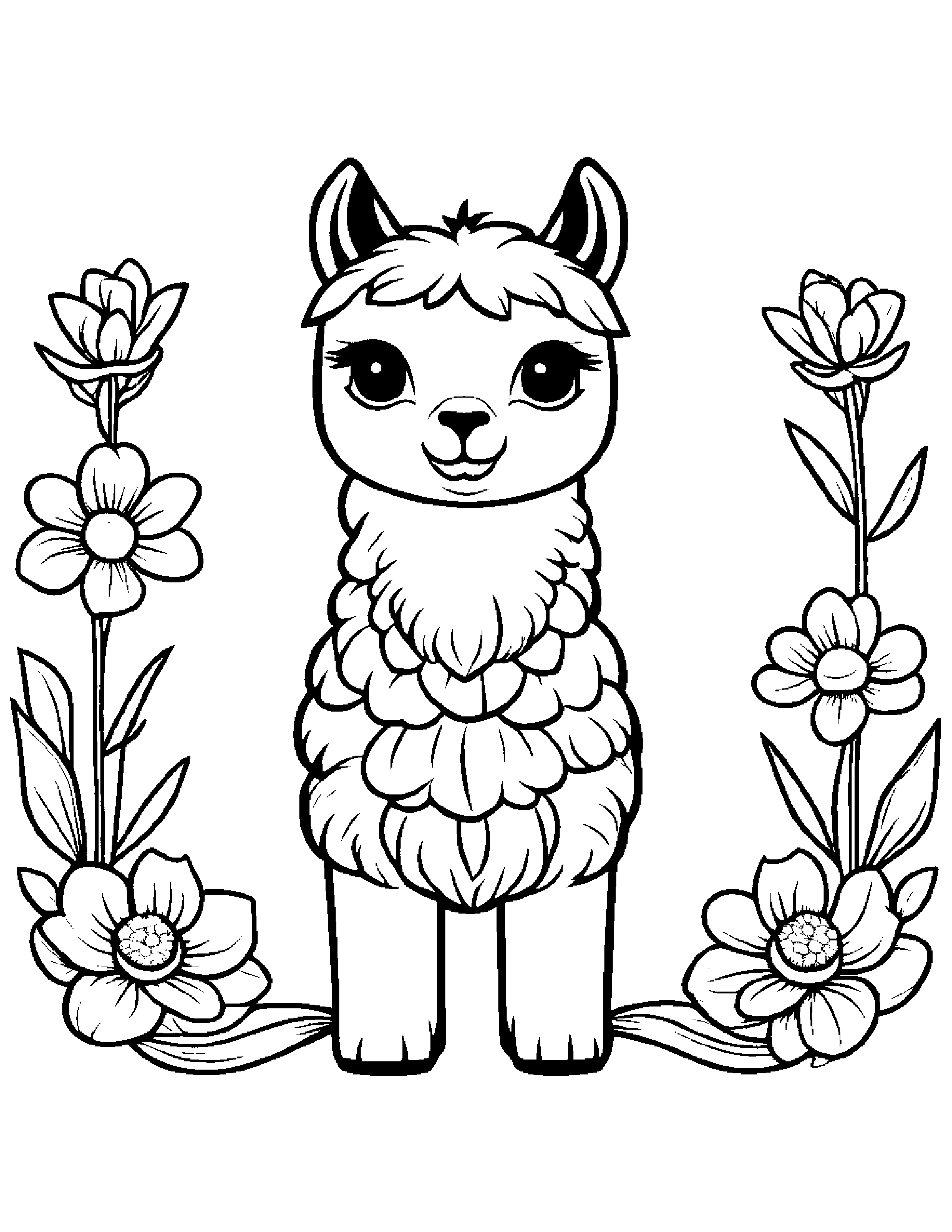 Tiny Llama With A Flower #2 Coloring Page (Free Printable PDF)