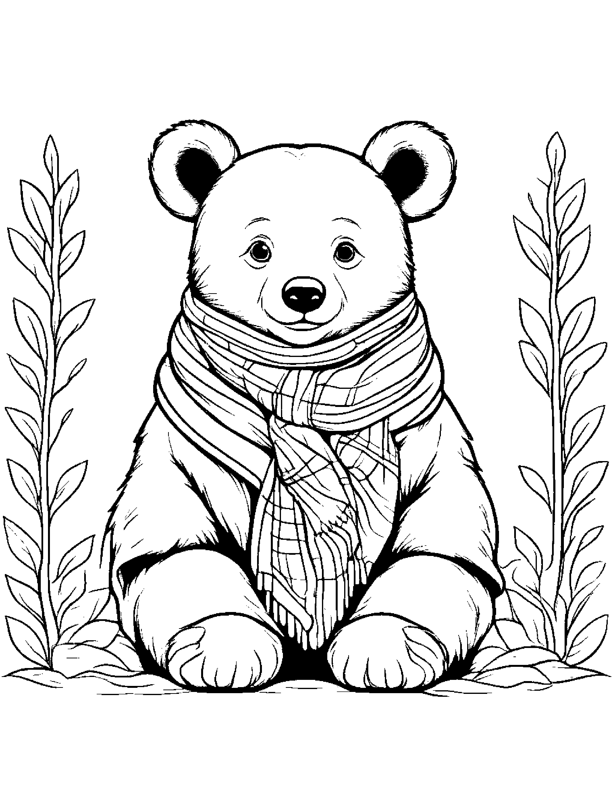 Bear Cub With Scarf #2 Coloring Page (Free Printable PDF)
