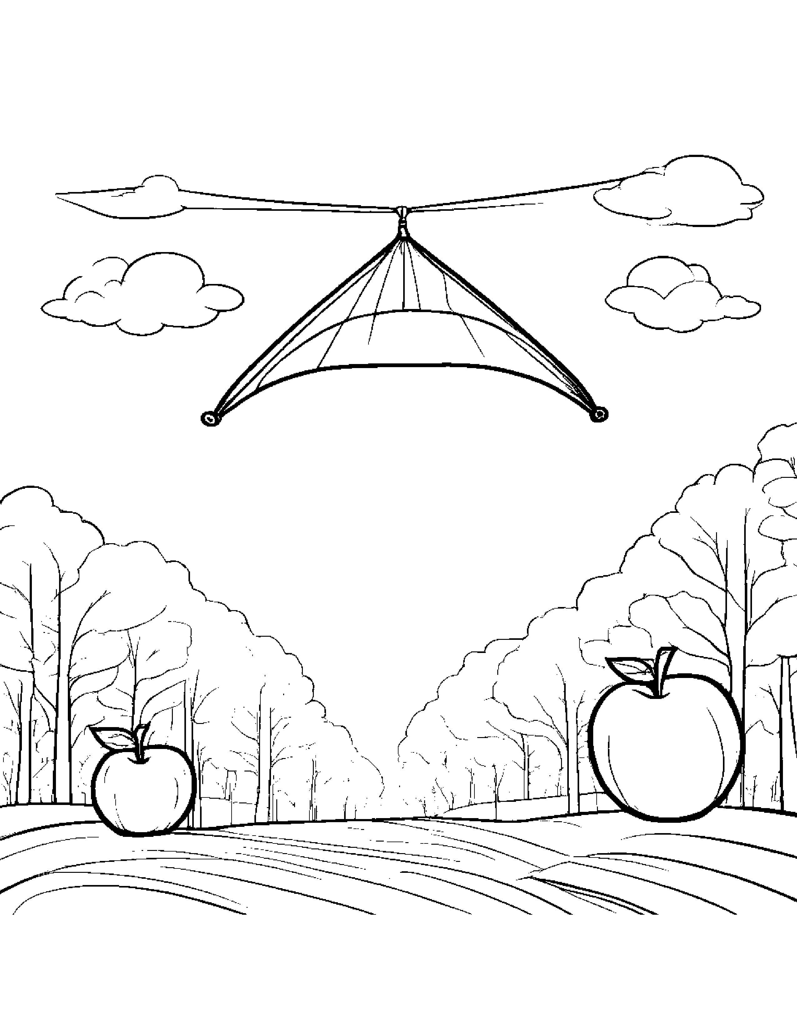 Gentle Apple With A Kite Coloring Page (Free Printable PDF)