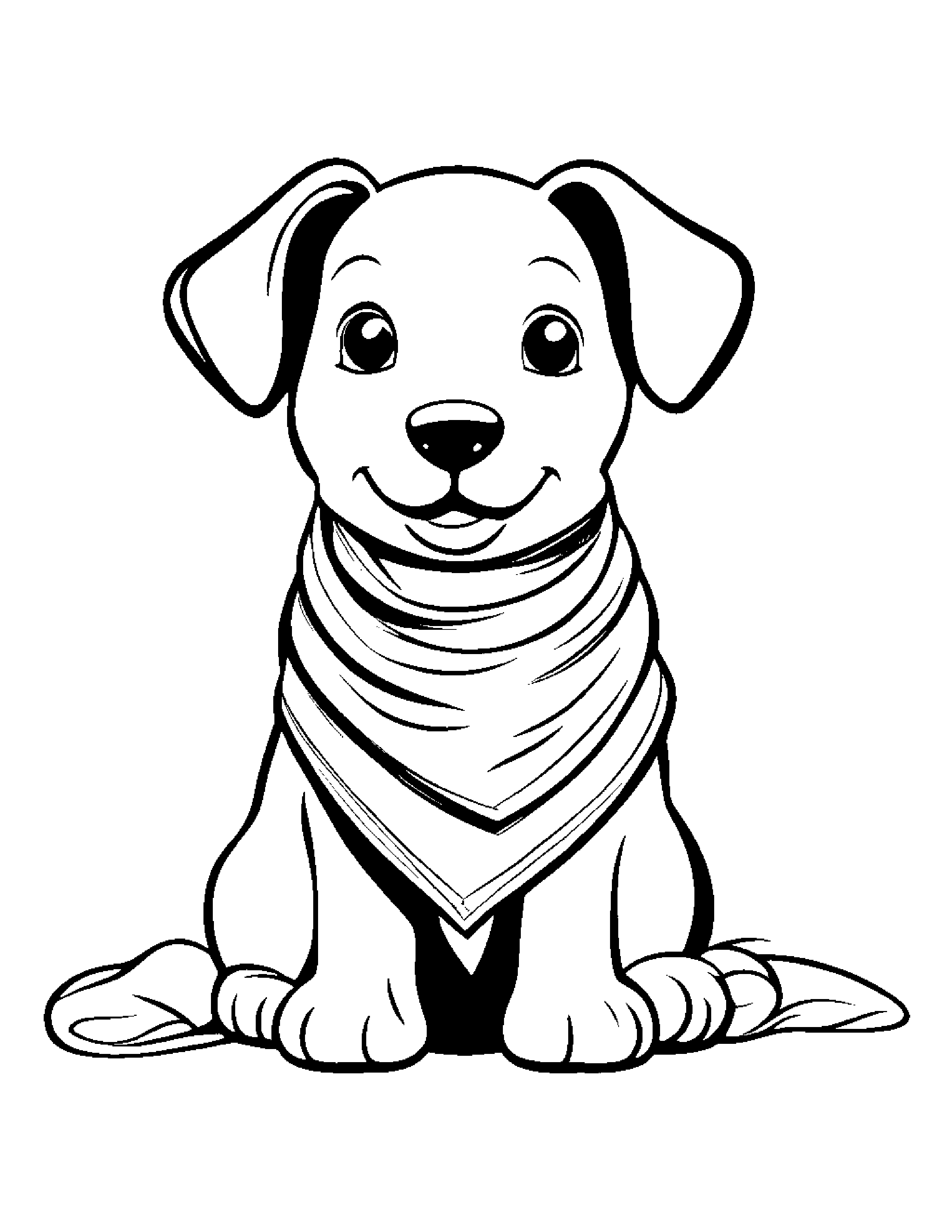 Happy Puppy With Scarf #2 Coloring Page (Free Printable PDF)