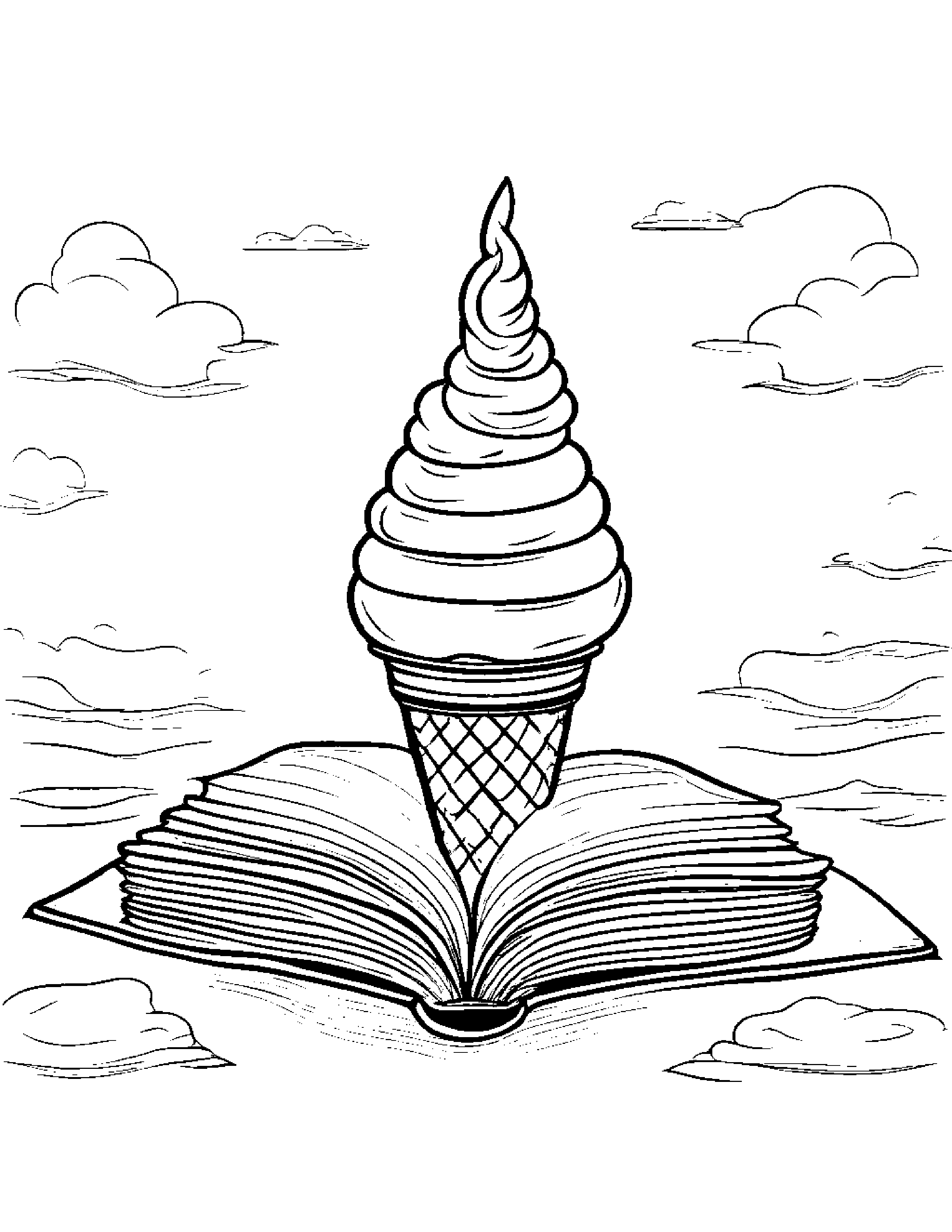 Ice Cream Cone Reading A Book Coloring Page (Free Printable PDF)