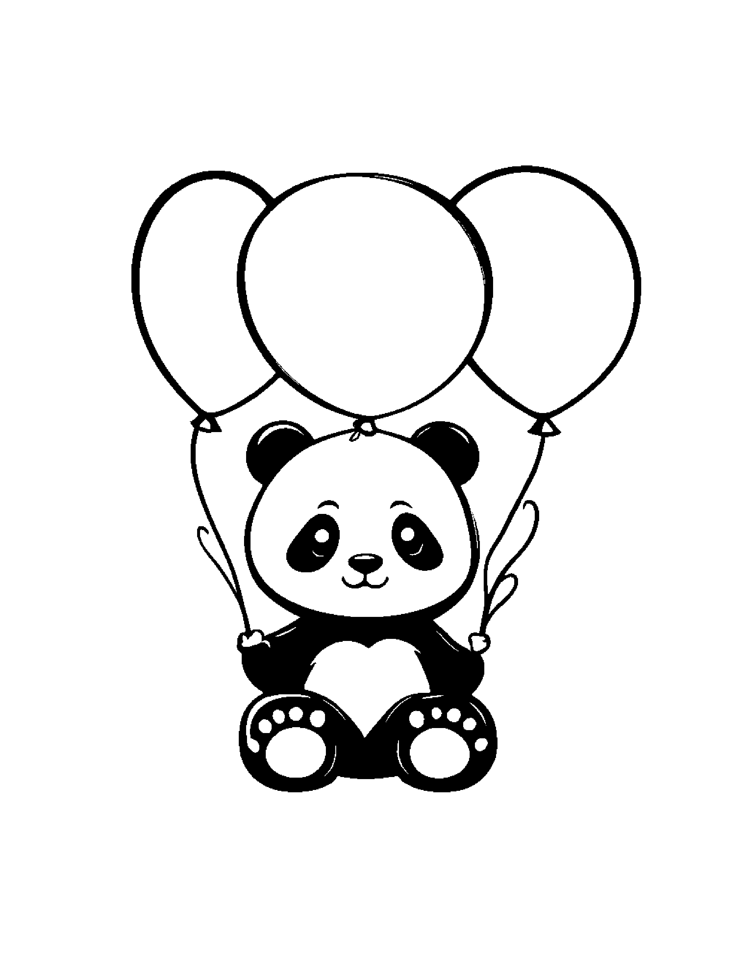Kawaii Panda With Balloon #2 Coloring Page (Free Printable PDF)
