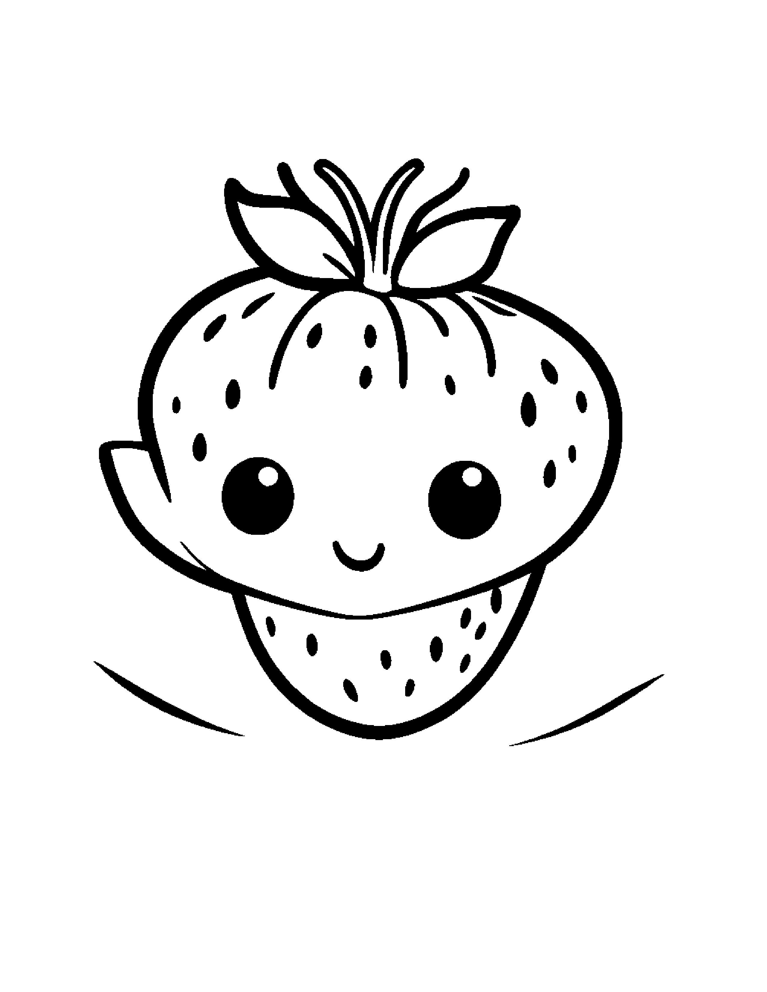 Kawaii Strawberry With A Bow #2 Coloring Page (Free Printable PDF)
