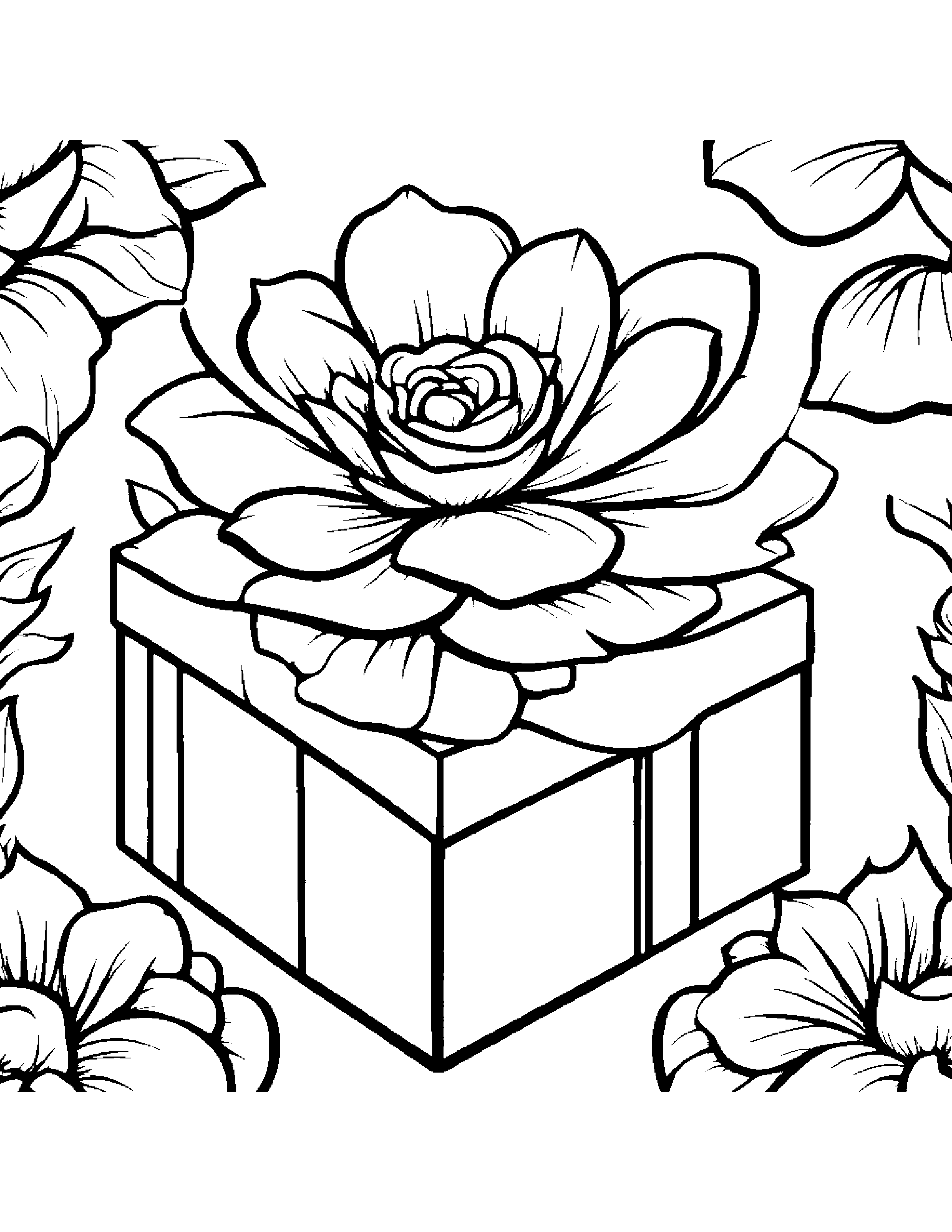 Sleepy Gift Box With A Flower #2 Coloring Page (Free Printable PDF)