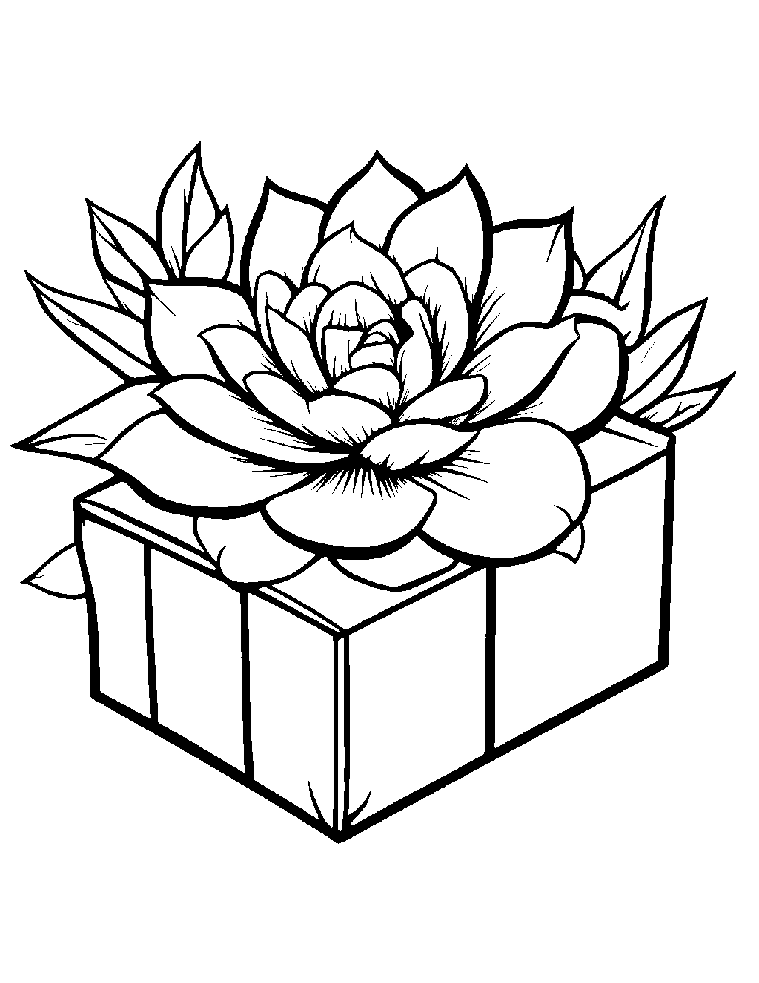 Sleepy Gift Box With A Flower #3 Coloring Page (Free Printable PDF)