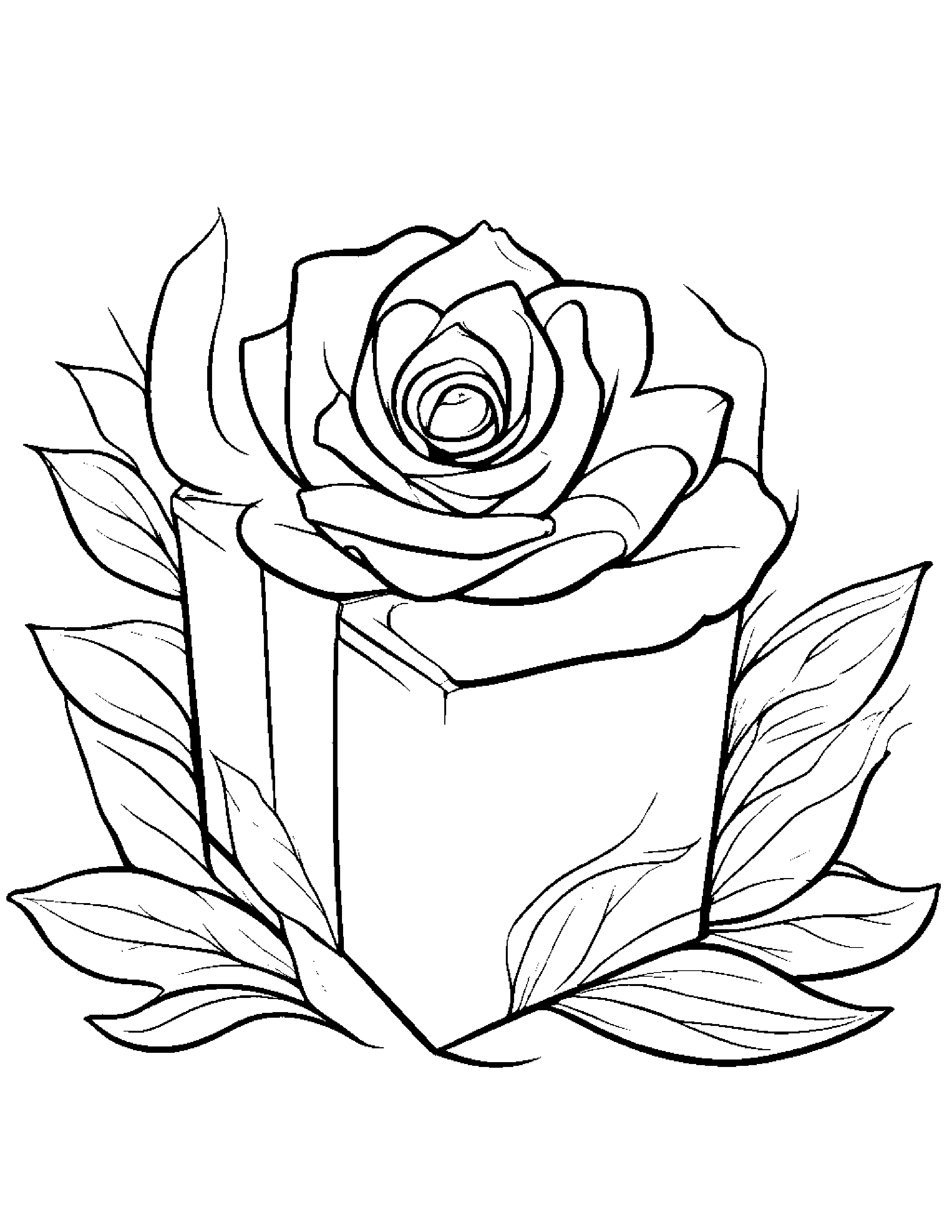 Sleepy Gift Box With A Flower Coloring Page (Free Printable PDF)