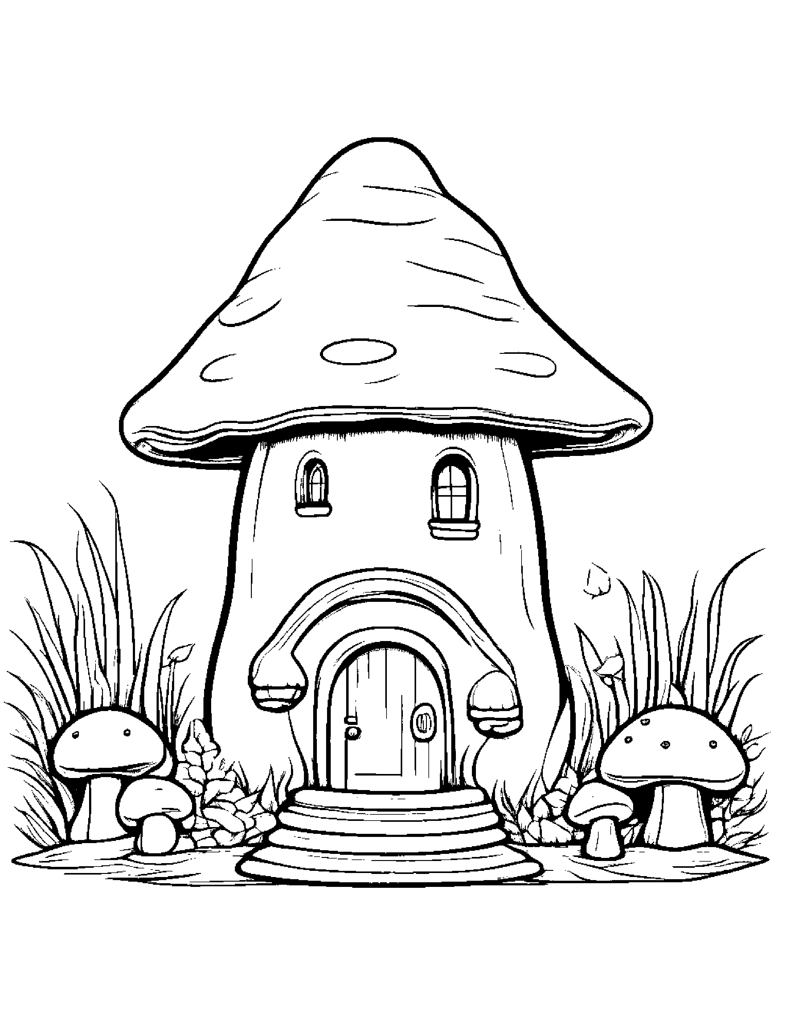 Baby Mushroom House With Scarf #2 Coloring Page (Free Printable PDF)