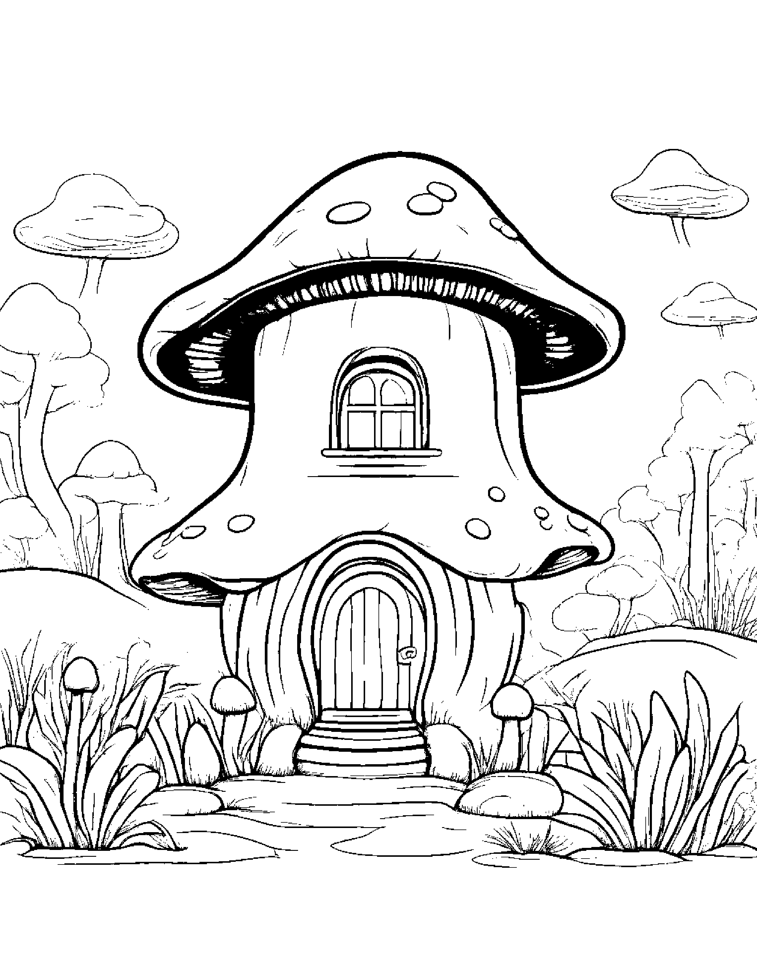Baby Mushroom House With Scarf Coloring Page (Free Printable PDF)
