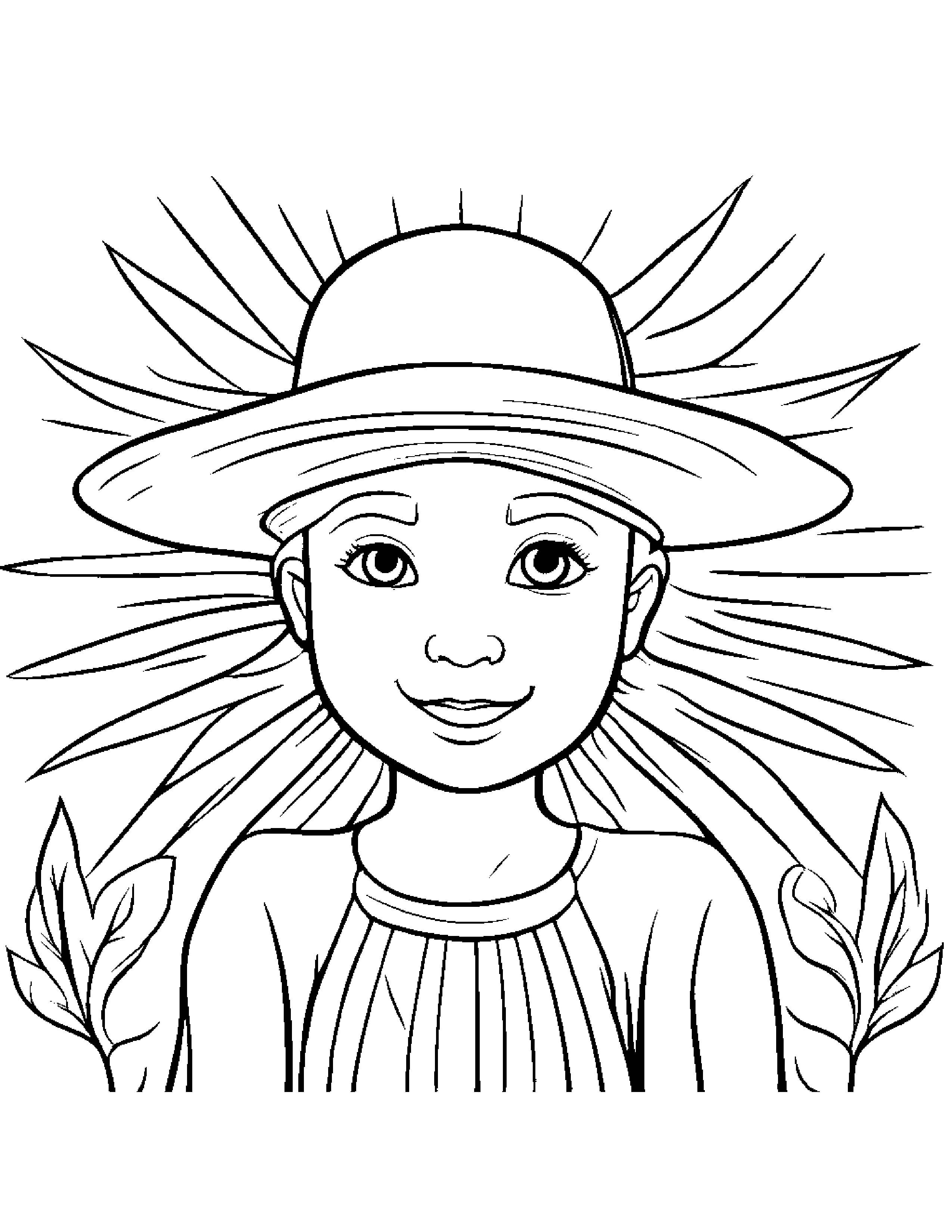 Gentle Sun Wearing A Hat #2 Coloring Page (Free Printable PDF)