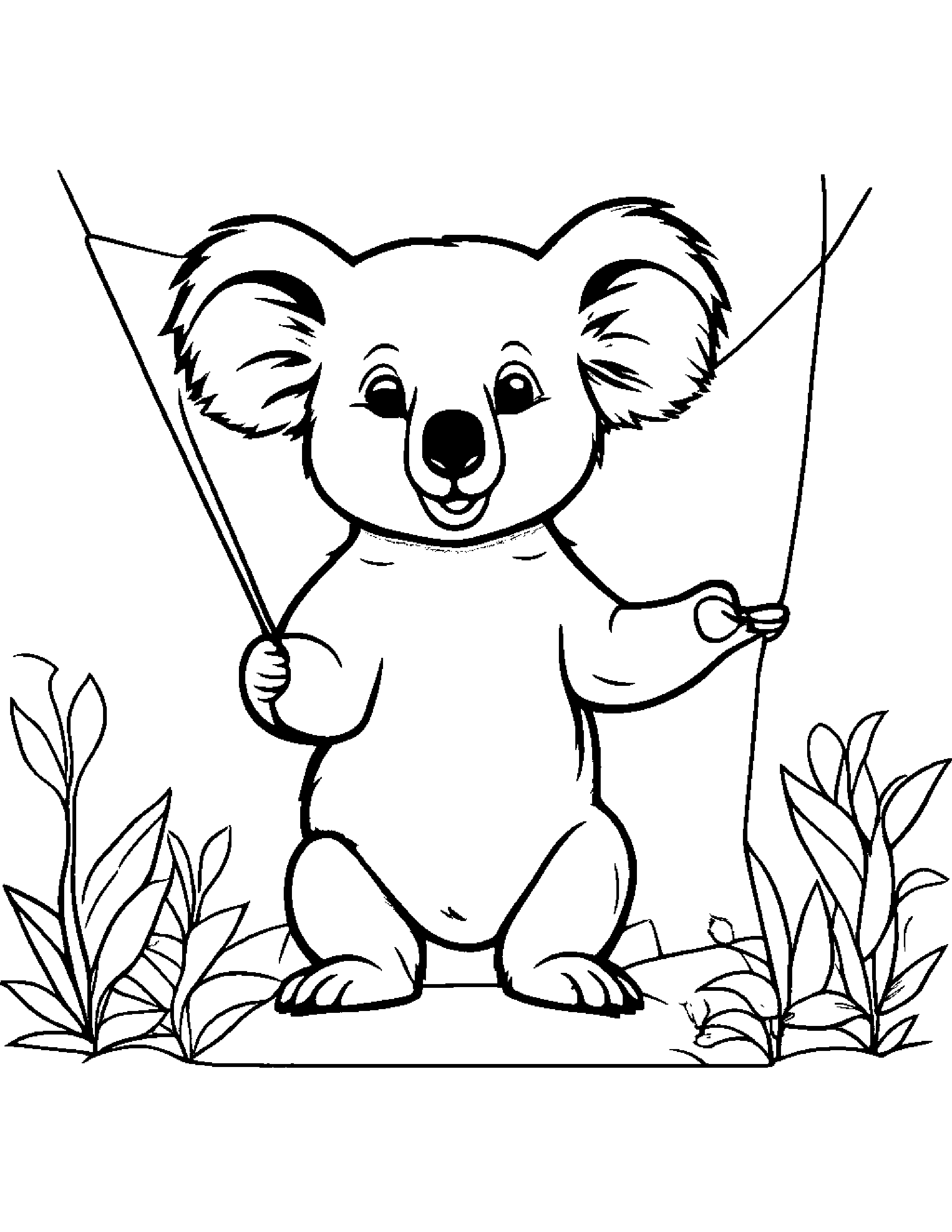 Happy Koala With A Kite #2 Coloring Page (Free Printable PDF)
