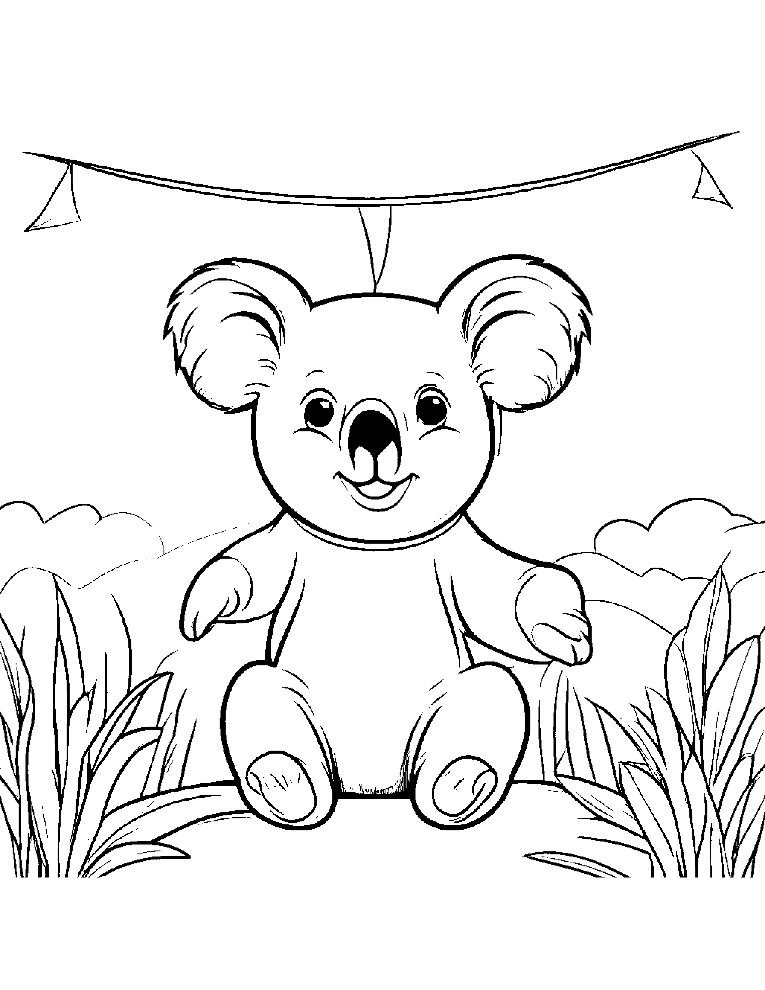 Happy Koala With A Kite Coloring Page (Free Printable PDF)