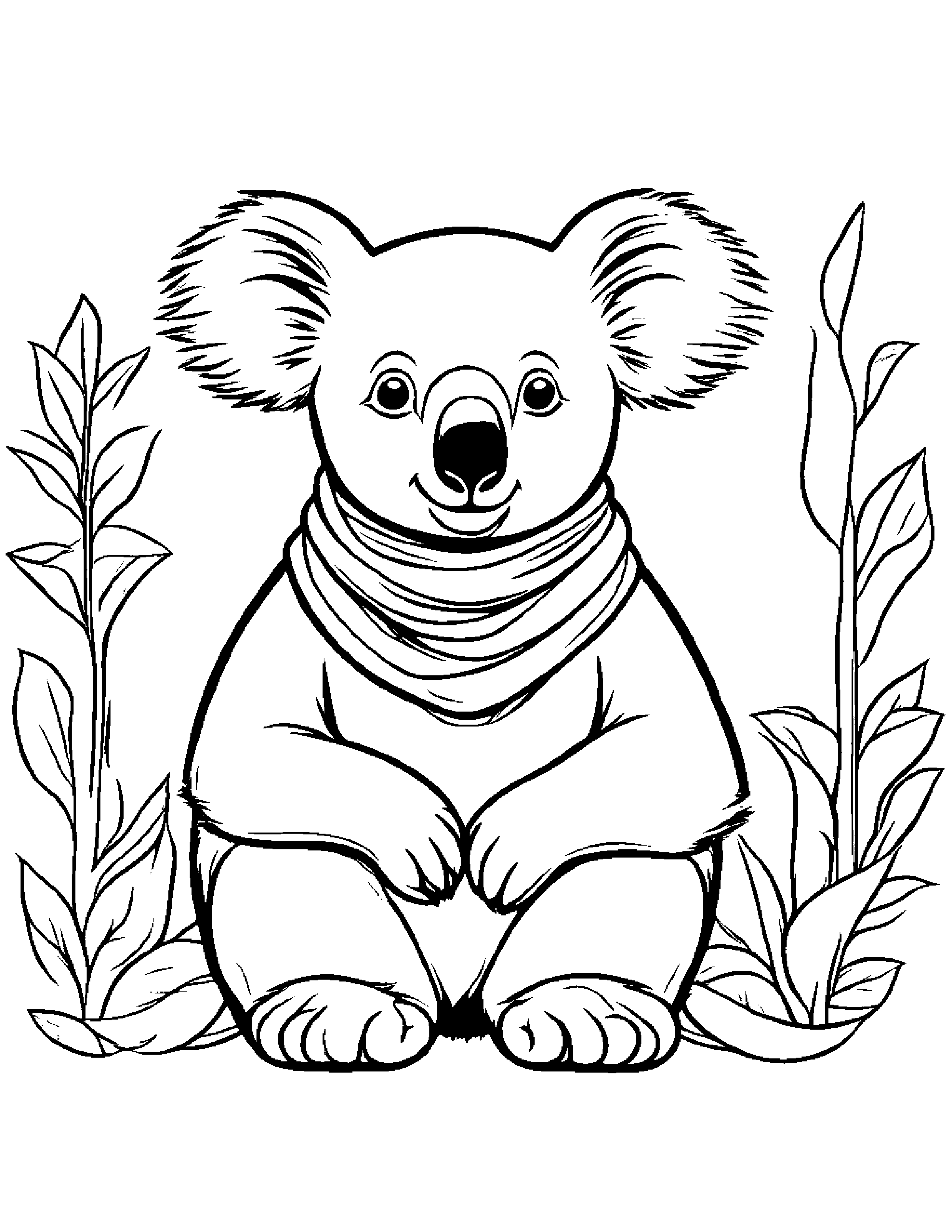 Koala With Scarf #2 Coloring Page (Free Printable PDF)