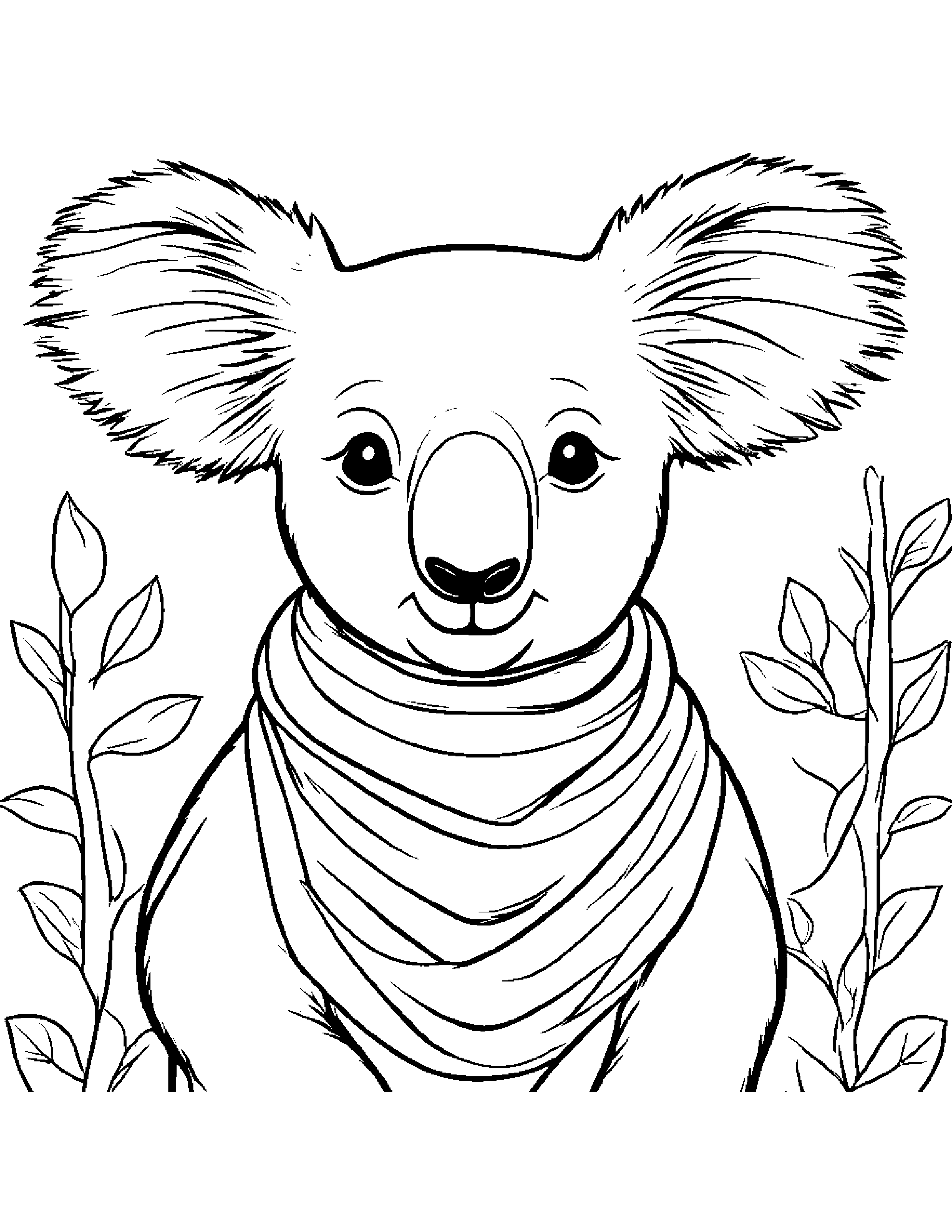 Koala With Scarf Coloring Page (Free Printable PDF)