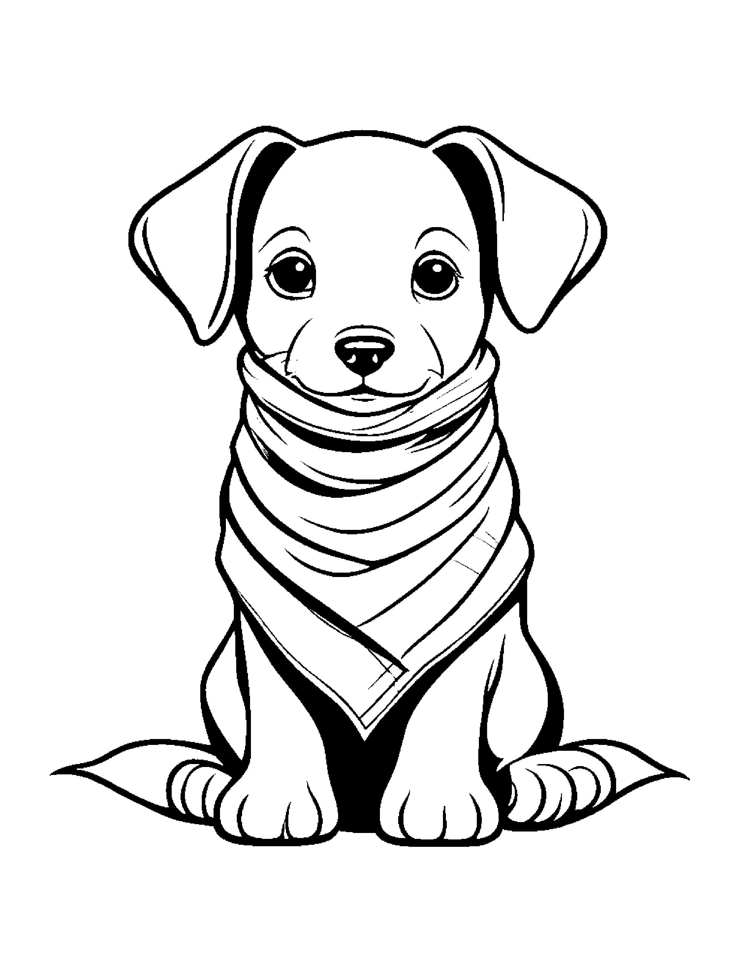 Puppy With Scarf #2 Coloring Page (Free Printable PDF)