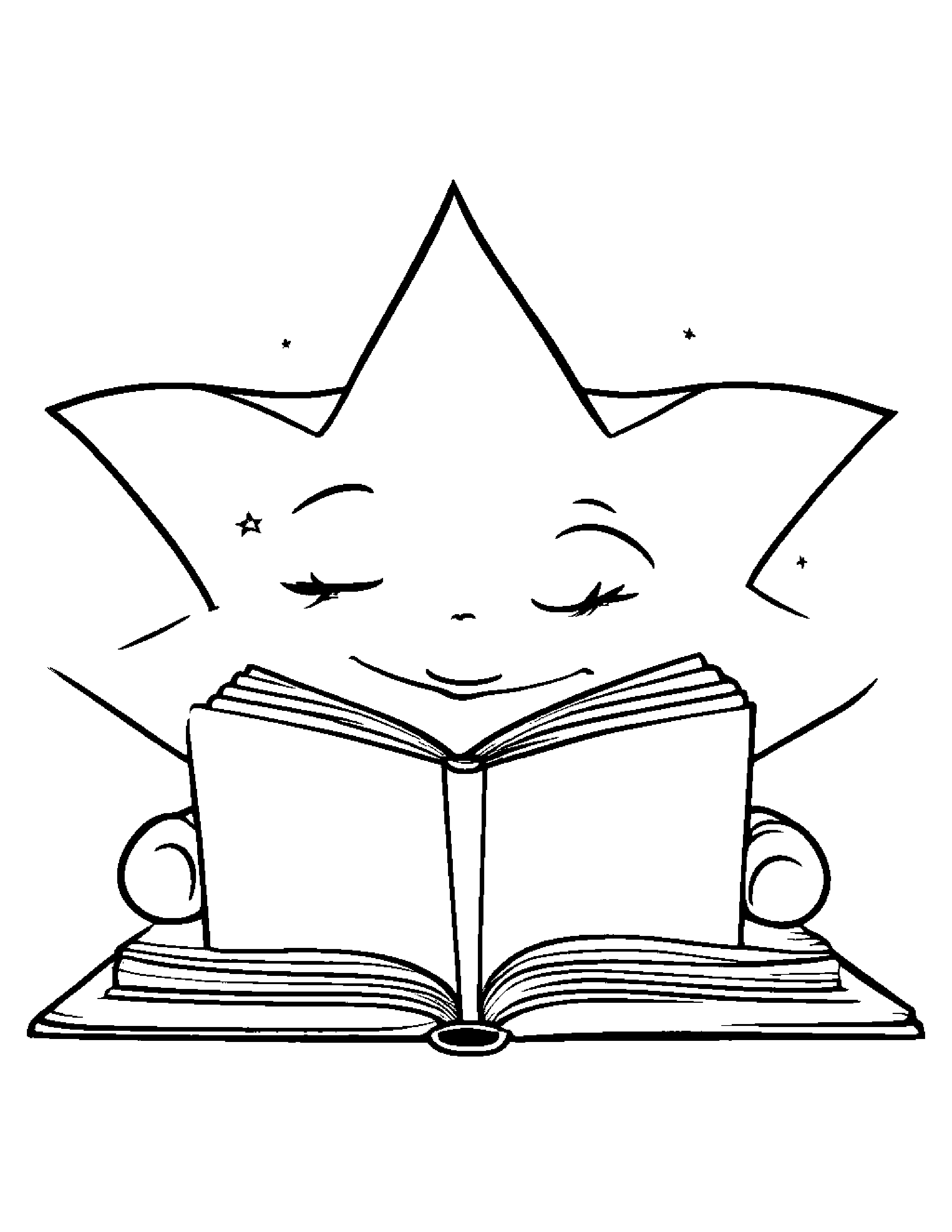 Gentle Sleepy Star Reading A Book #2 Coloring Page (Free Printable PDF)