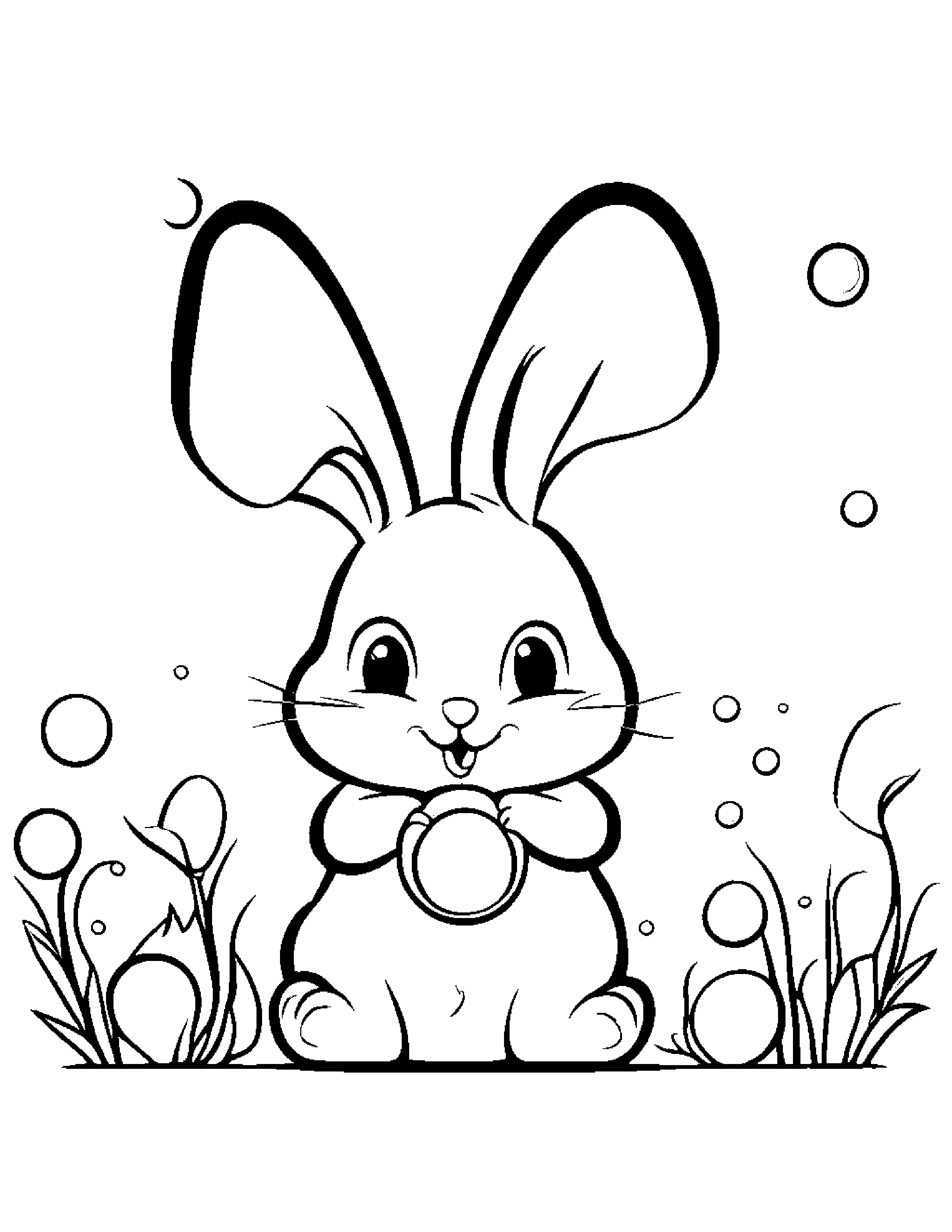 Happy Bunny Blowing Bubbles #2 Coloring Page (Free Printable PDF)