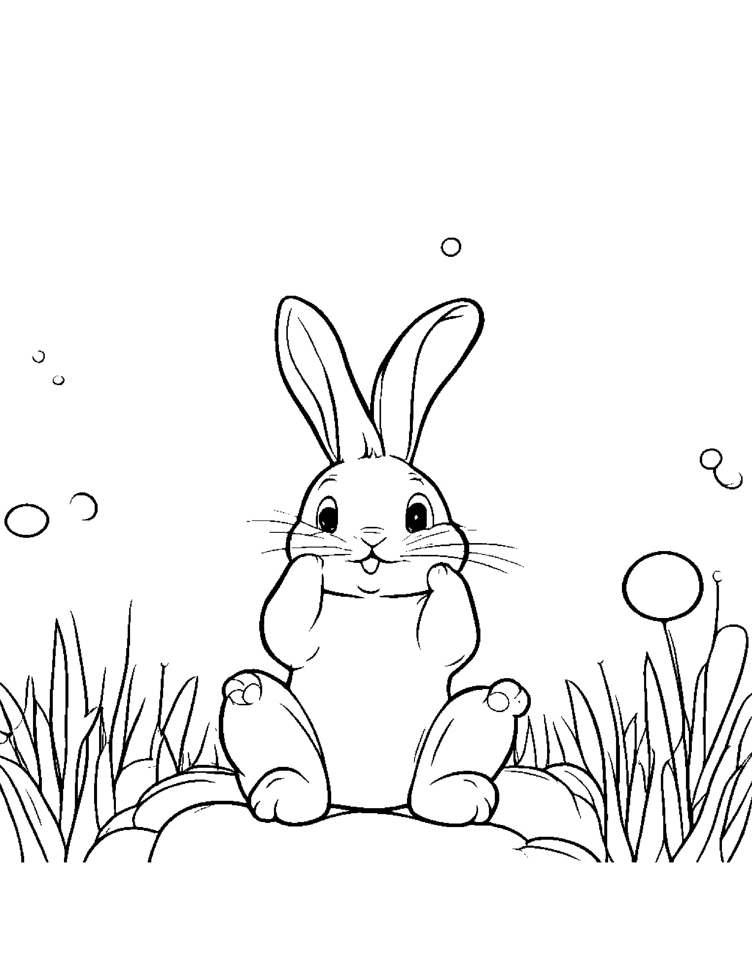 Happy Bunny Blowing Bubbles Coloring Page (Free Printable PDF)