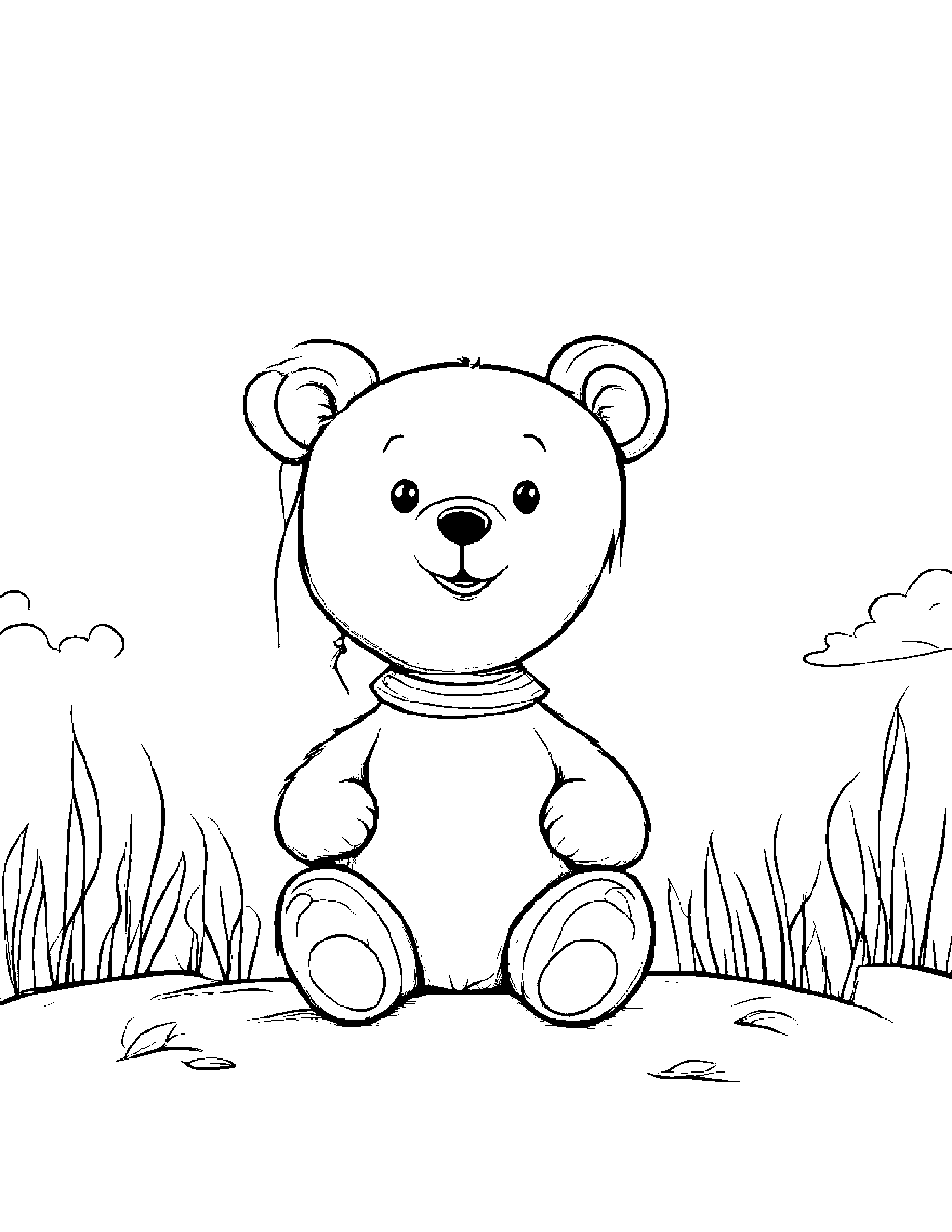 Little Bear Cub With Balloon Coloring Page (Free Printable PDF)