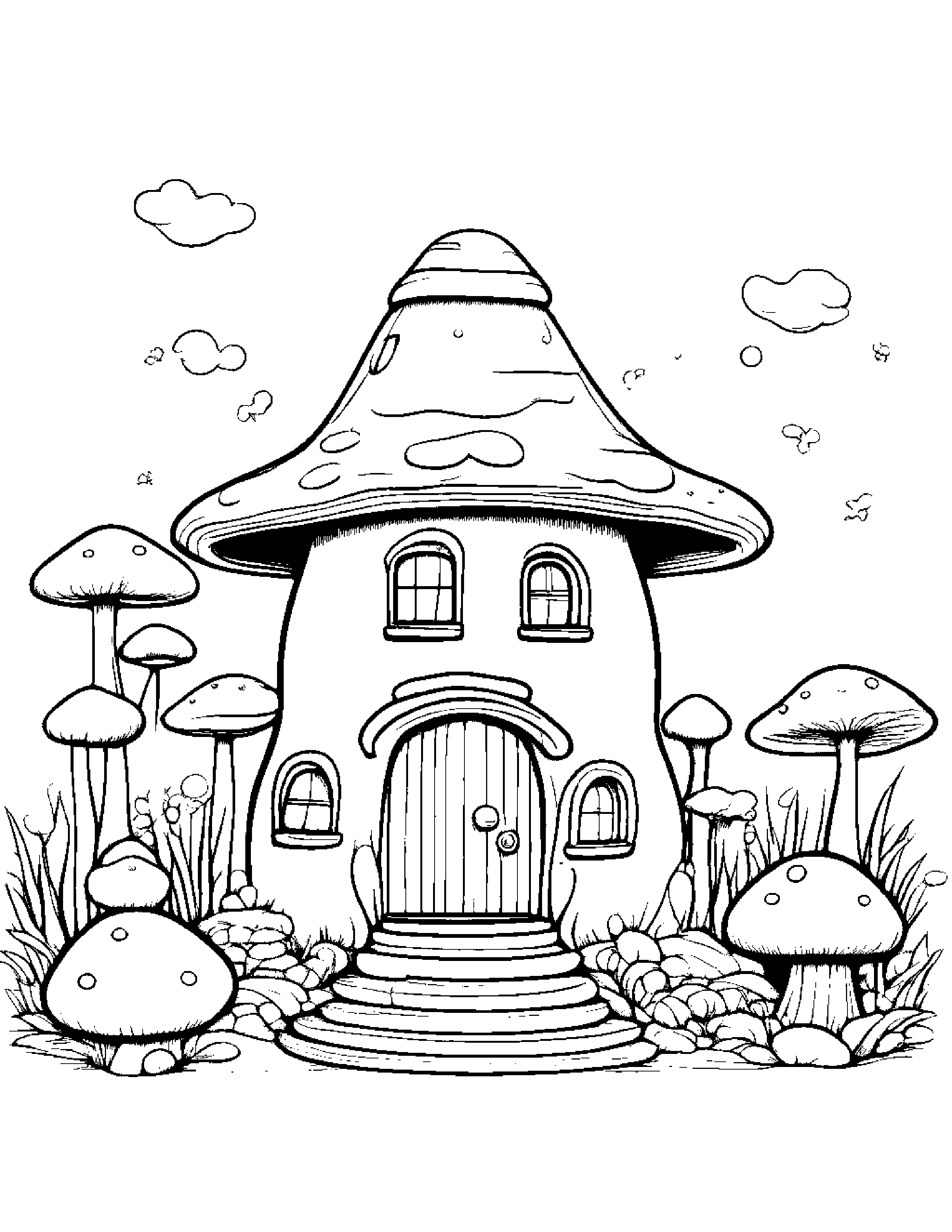 Mushroom House Blowing Bubbles #2 Coloring Page (Free Printable PDF)