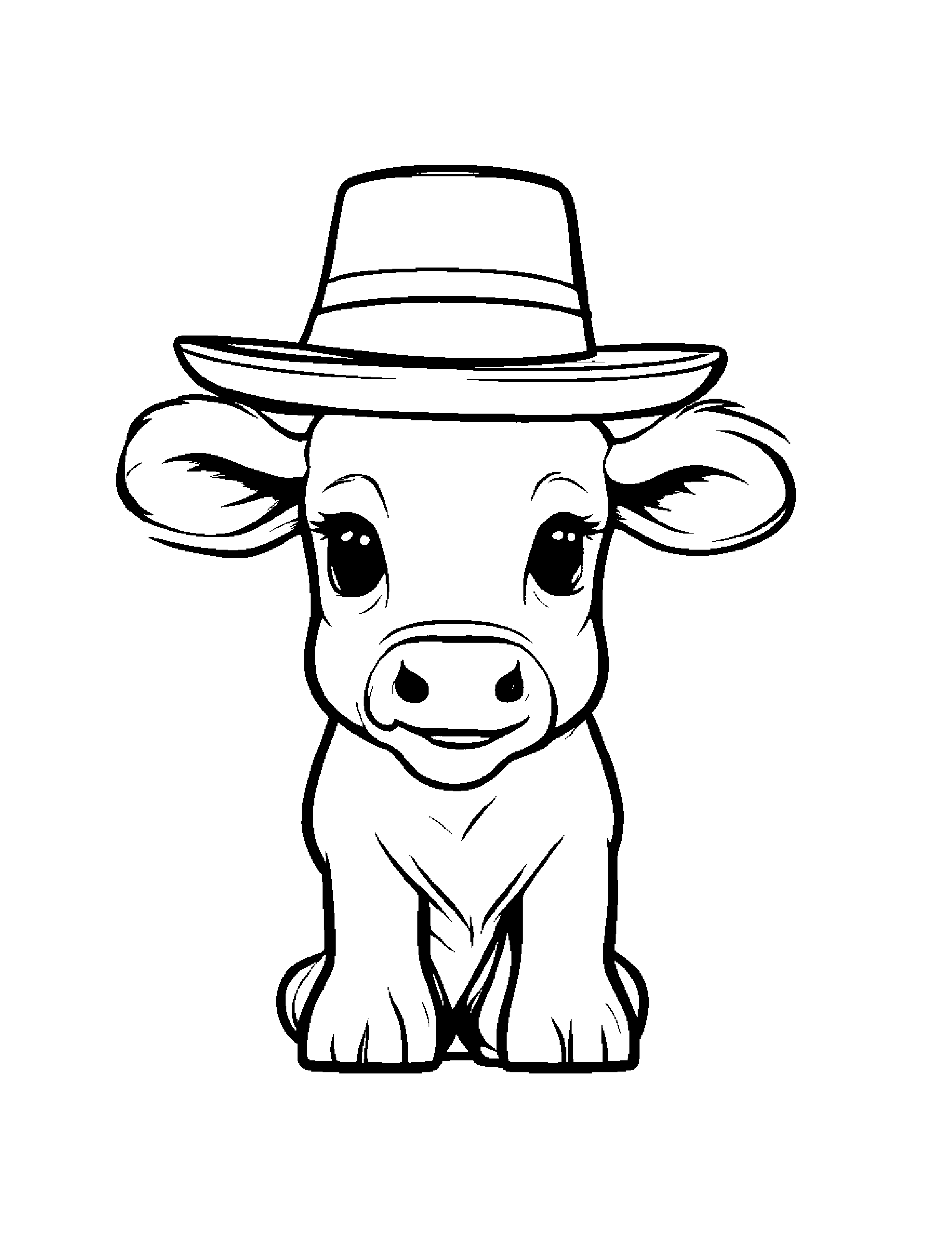 Calf With A Cute Hat #2 Coloring Page (Free Printable PDF)