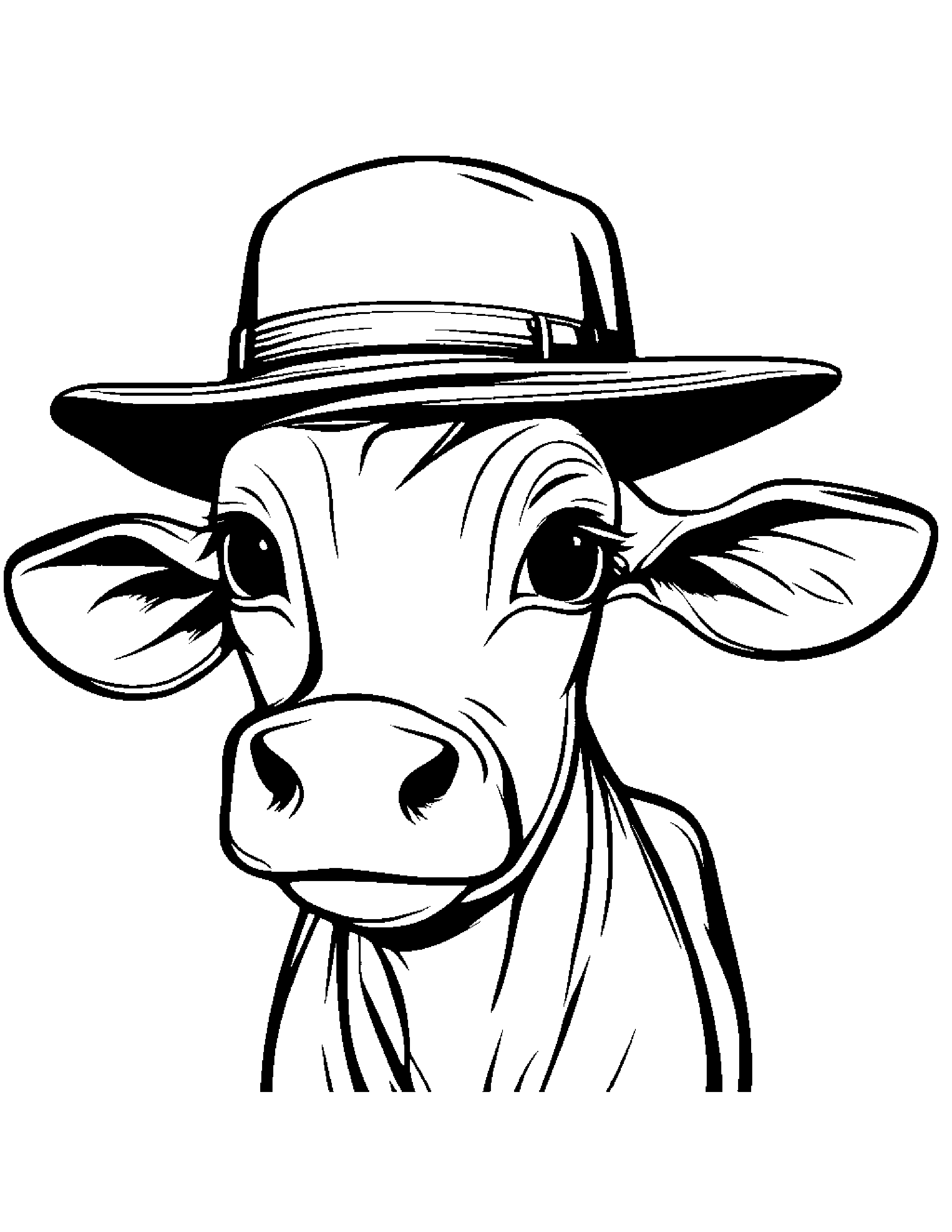 Calf With A Cute Hat #3 Coloring Page (Free Printable PDF)