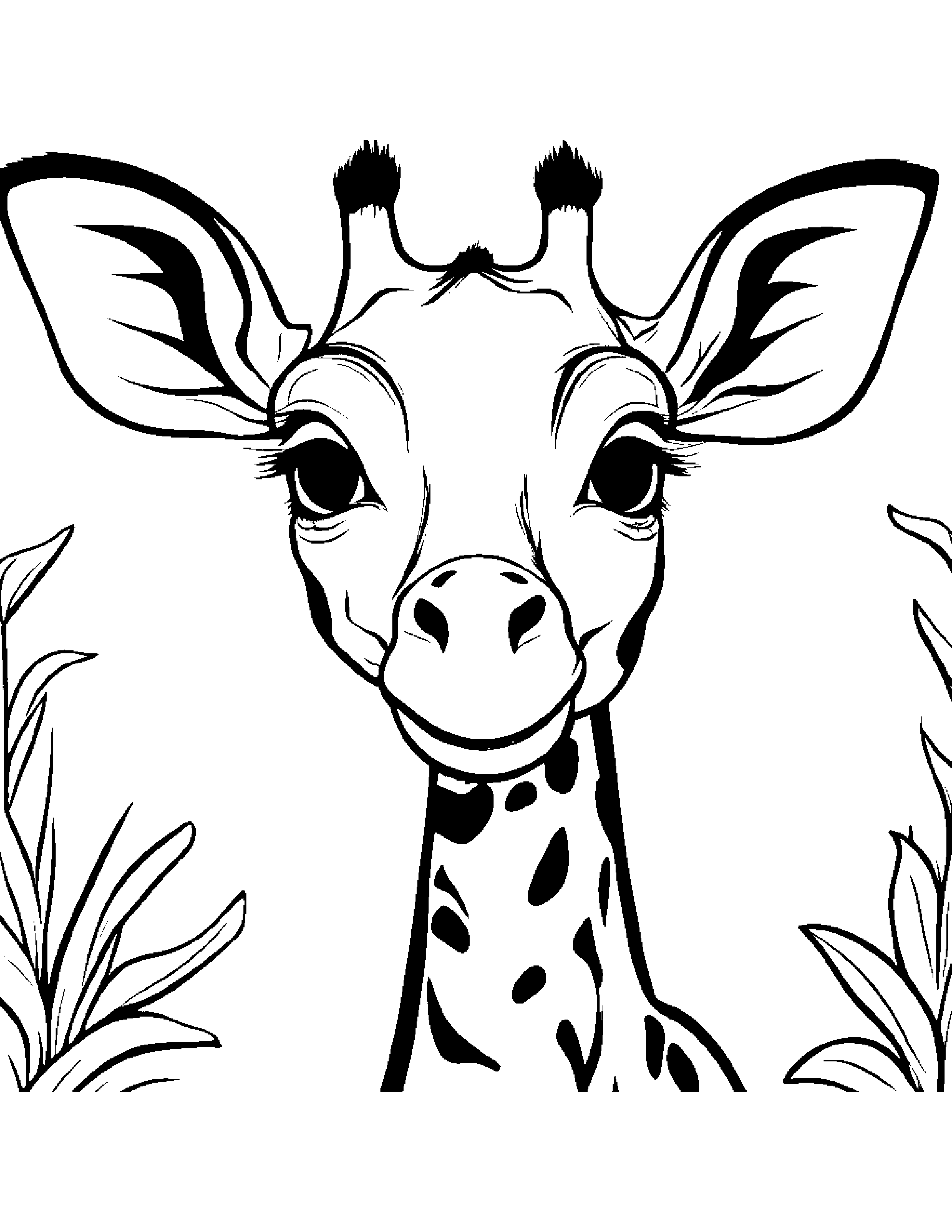 Cuddly Giraffe Calf Making Silly Faces #2 Coloring Page (Free Printable PDF)