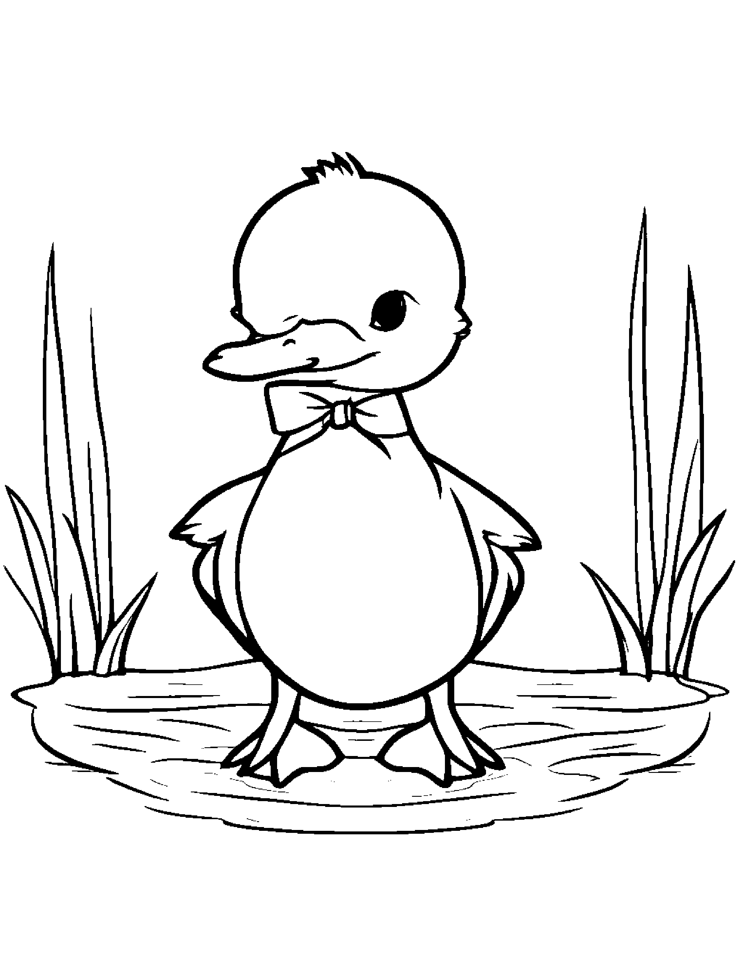 Duckling With A Tiny Bow #2 Coloring Page (Free Printable PDF)