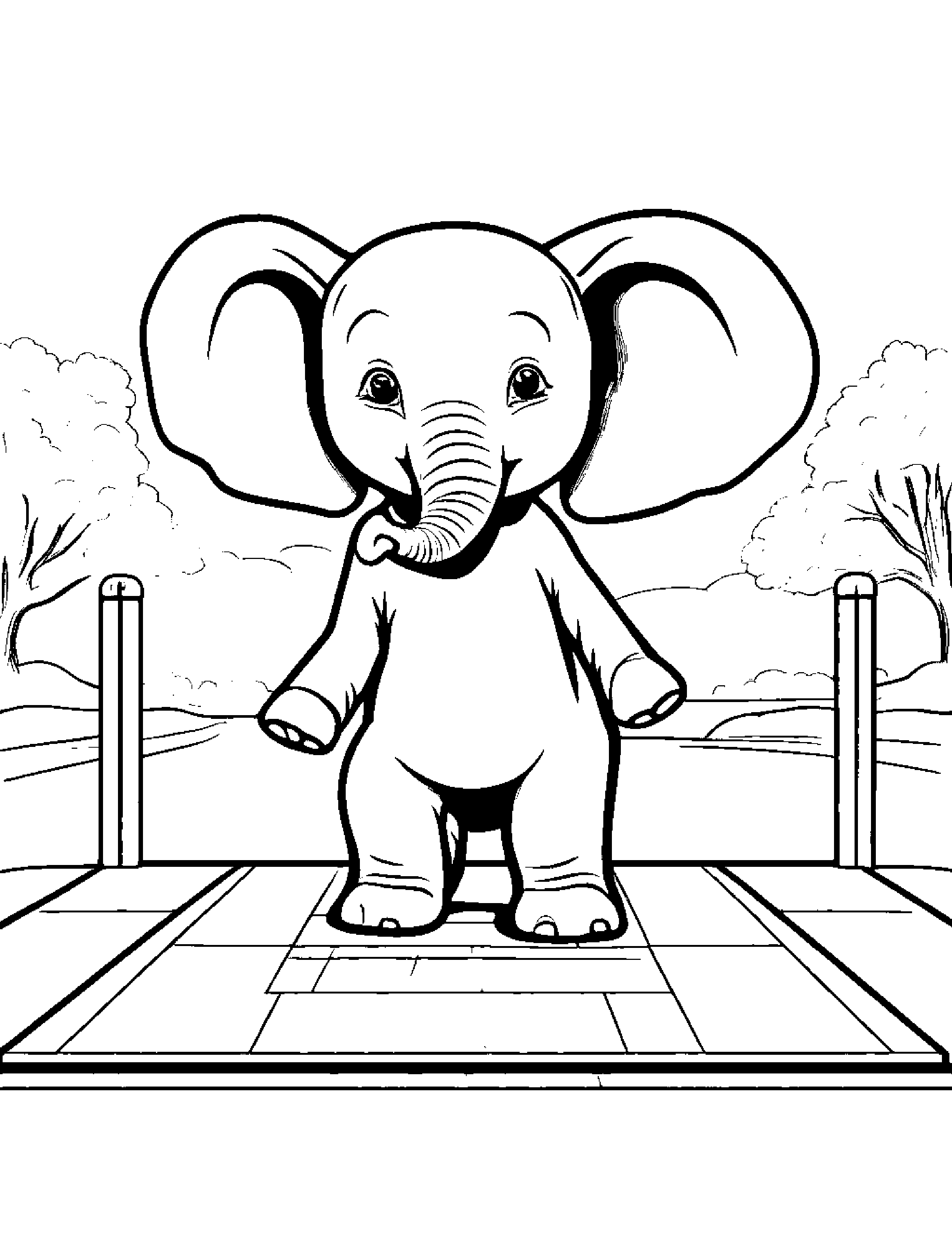 Elephant Calf Playing Hopscotch At The Playground #2 Coloring Page (Free Printable PDF)