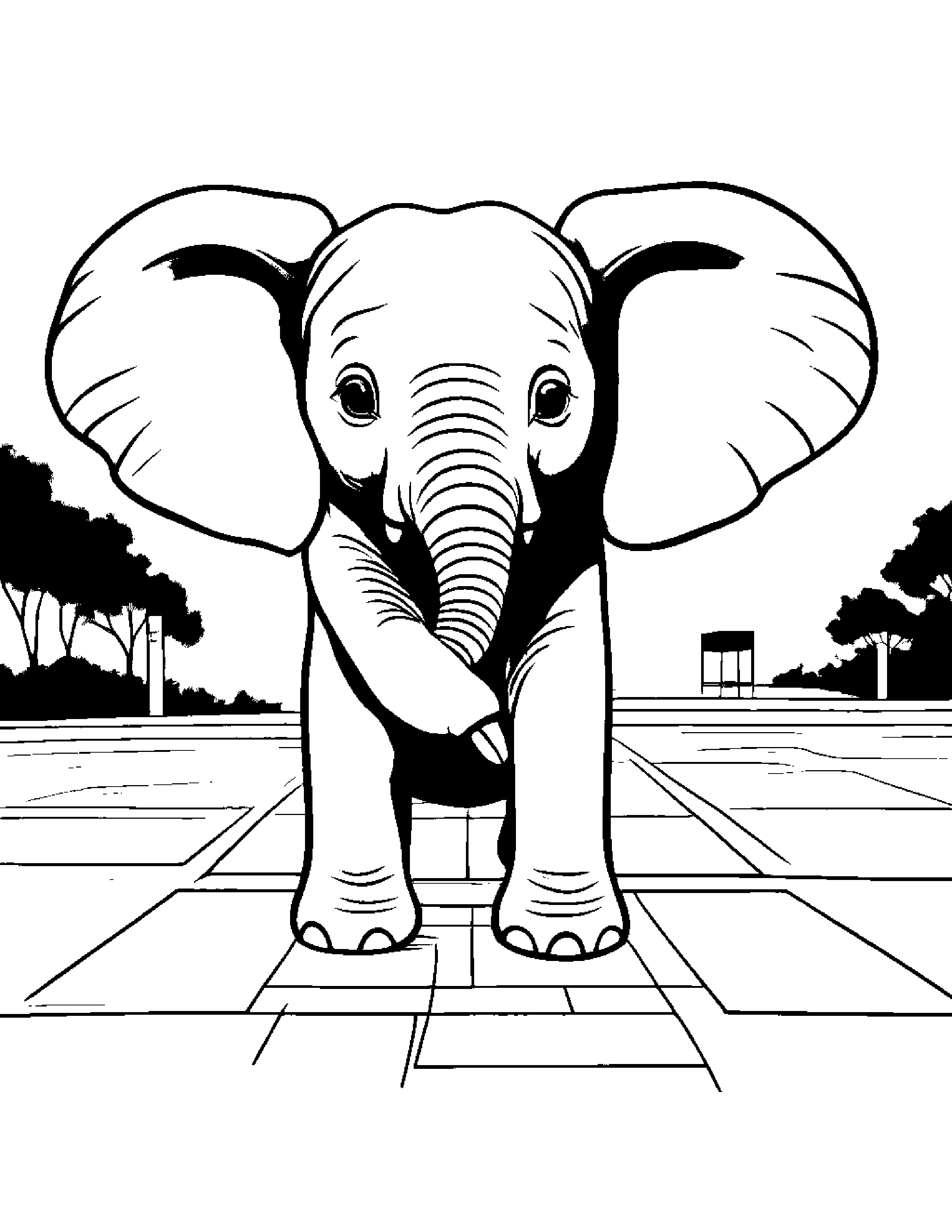 Elephant Calf Playing Hopscotch At The Playground #3 Coloring Page (Free Printable PDF)
