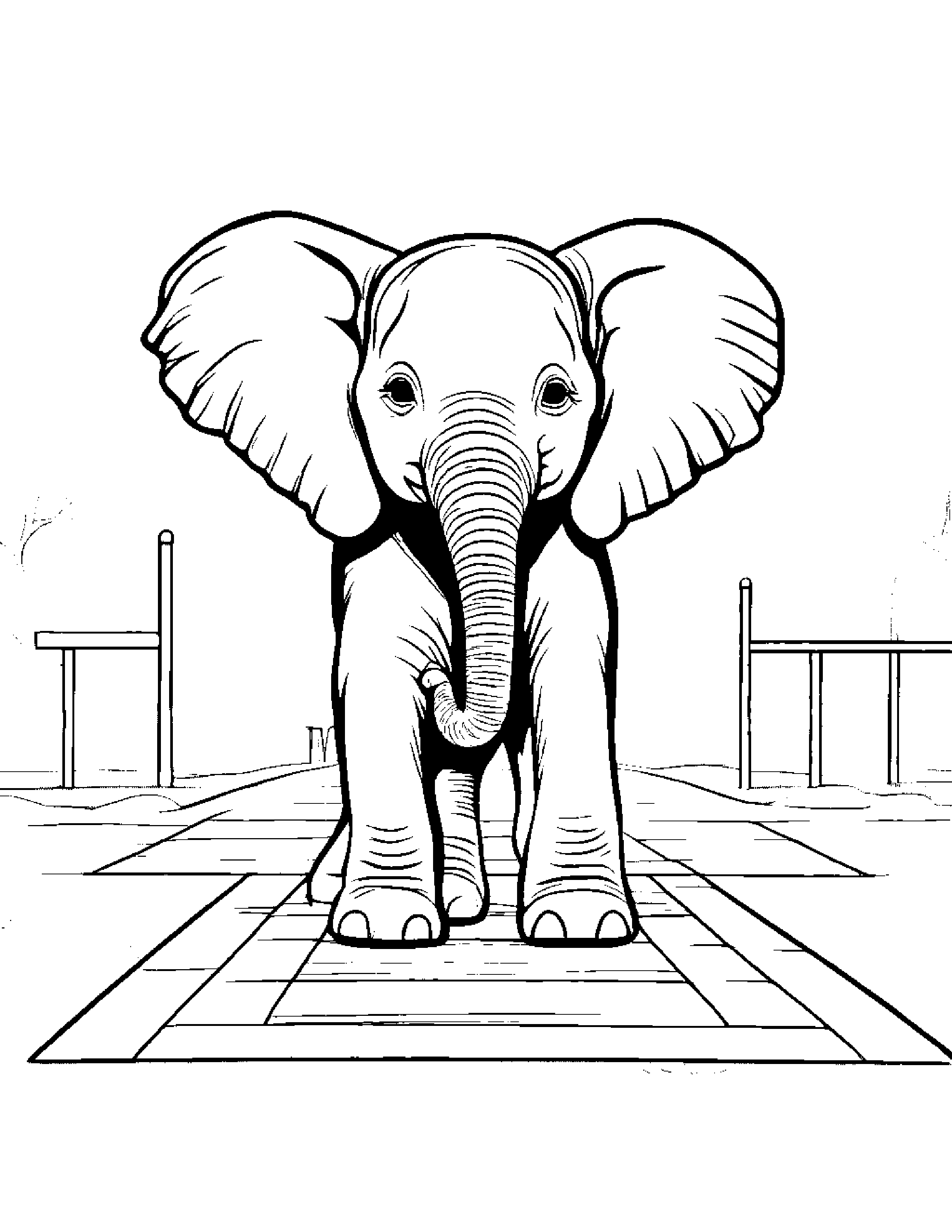 Elephant Calf Playing Hopscotch At The Playground Coloring Page (Free Printable PDF)