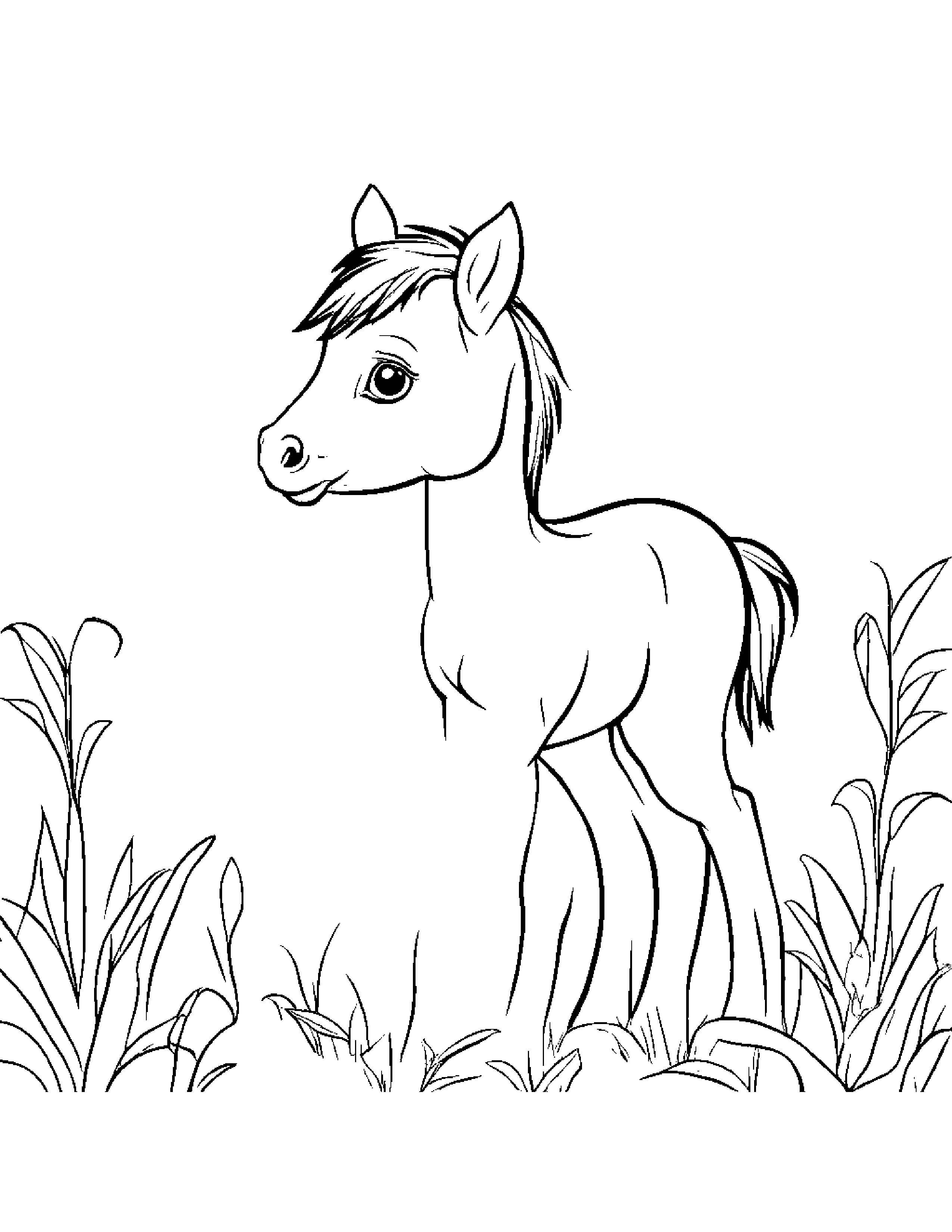 Foal With A Tiny Bow Coloring Page (Free Printable PDF)