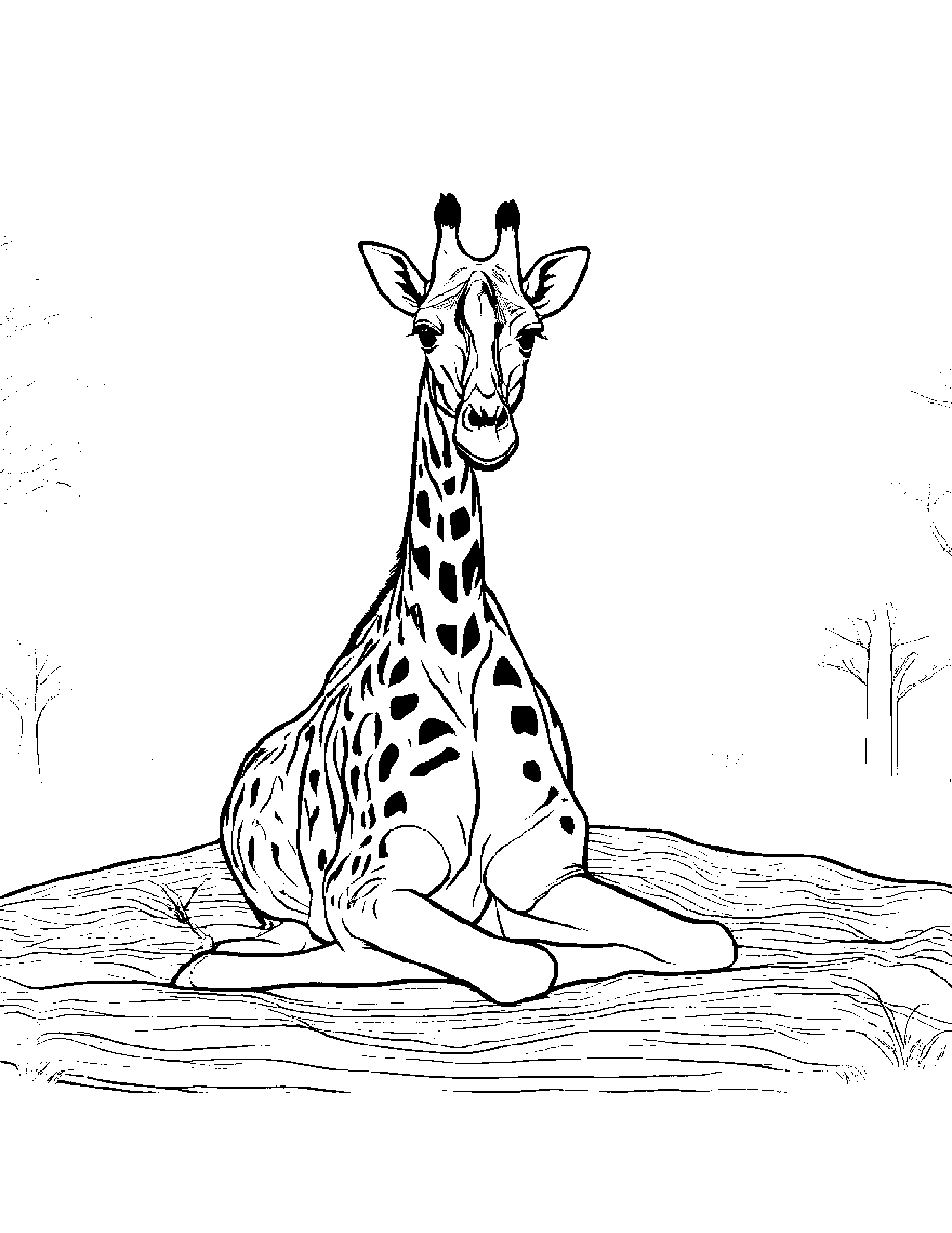 Gentle Giraffe Calf On A Picnic Blanket #2 Coloring Page (Free Printable PDF)