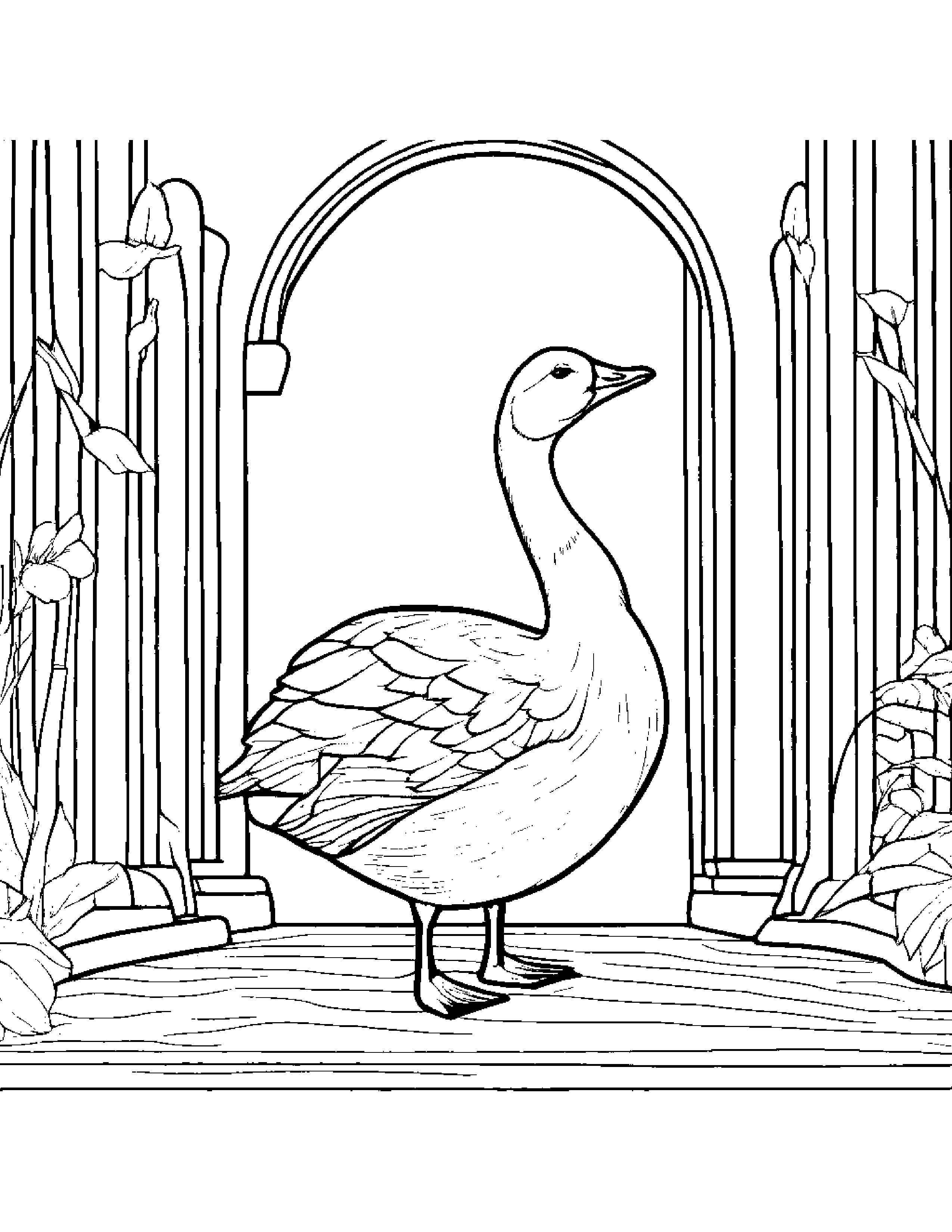 Gentle Gosling By A Reading Nook Coloring Page (Free Printable PDF)