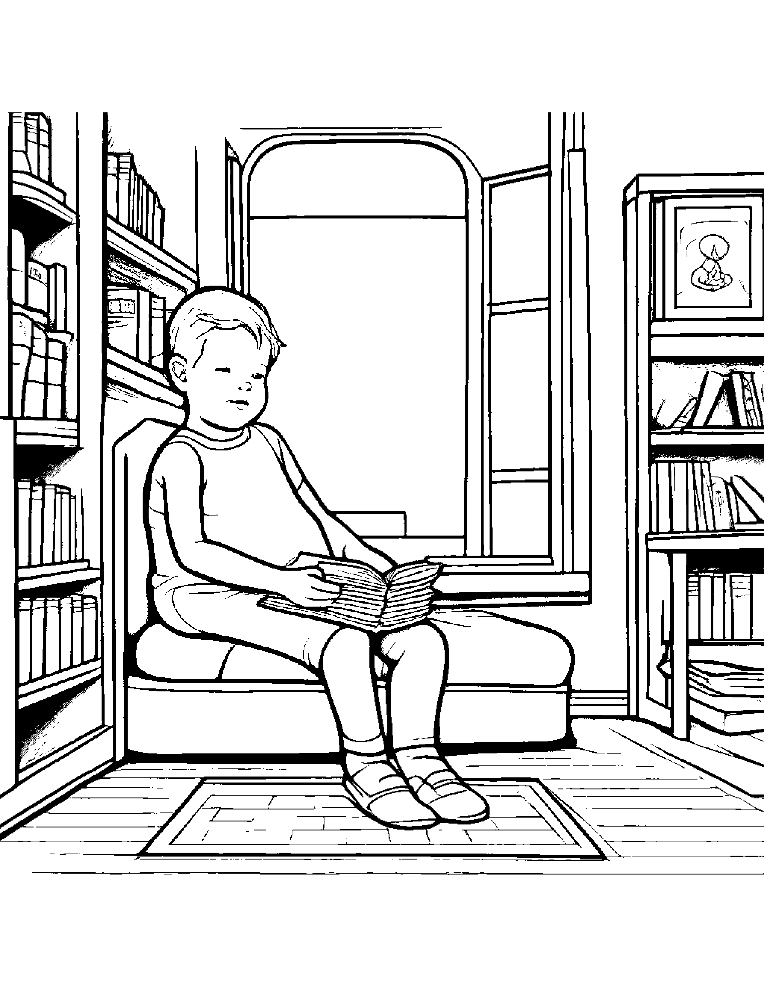 Lunchbox Reading A Storybook By A Reading Nook #2 Coloring Page (Free Printable PDF)