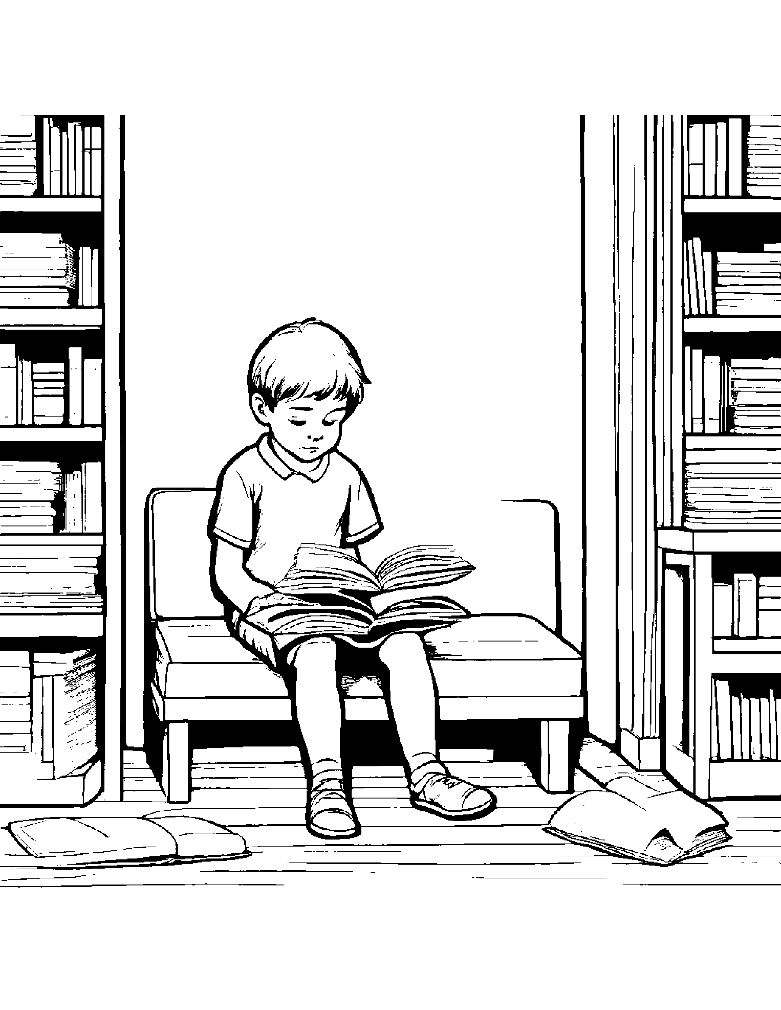 Lunchbox Reading A Storybook By A Reading Nook #3 Coloring Page (Free Printable PDF)