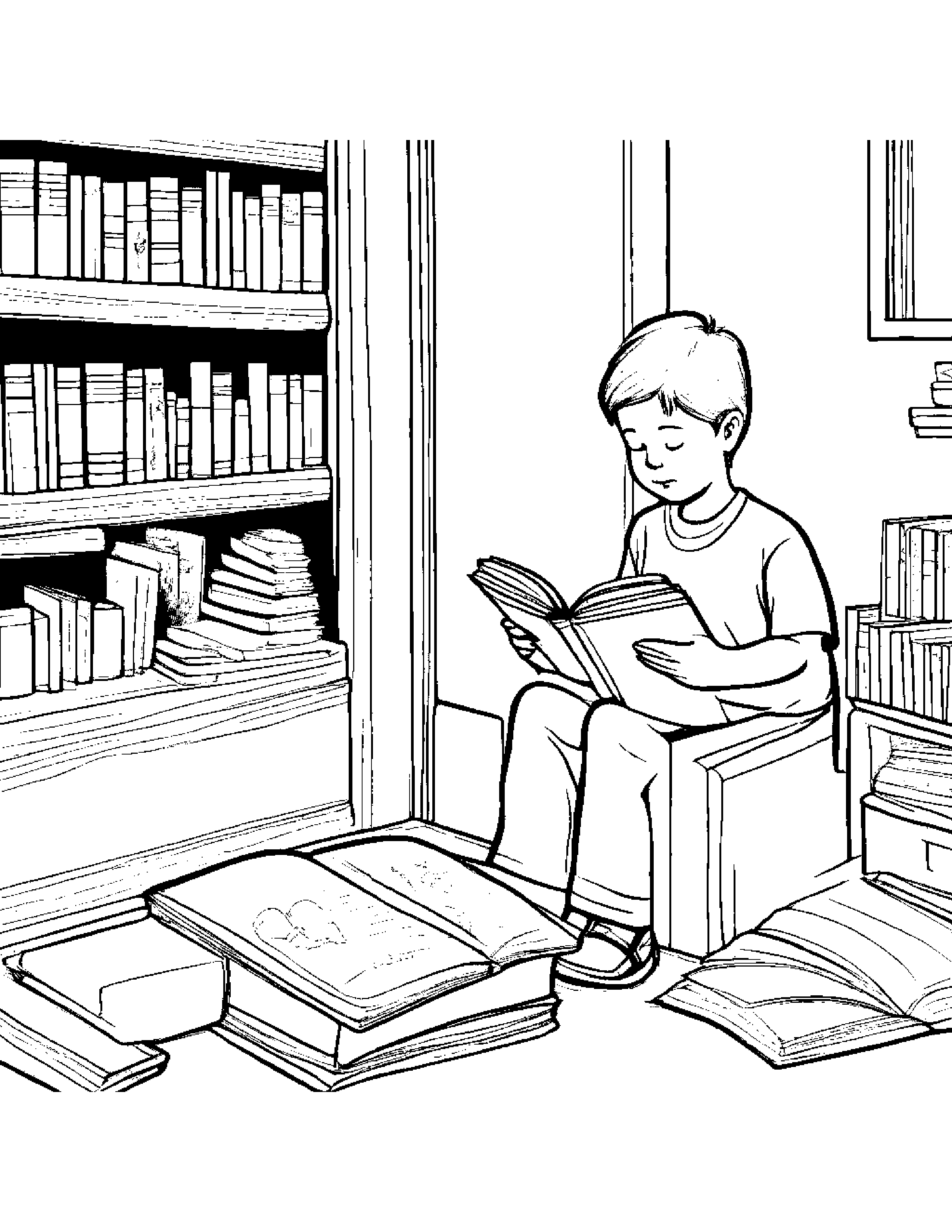 Lunchbox Reading A Storybook By A Reading Nook #5 Coloring Page (Free Printable PDF)