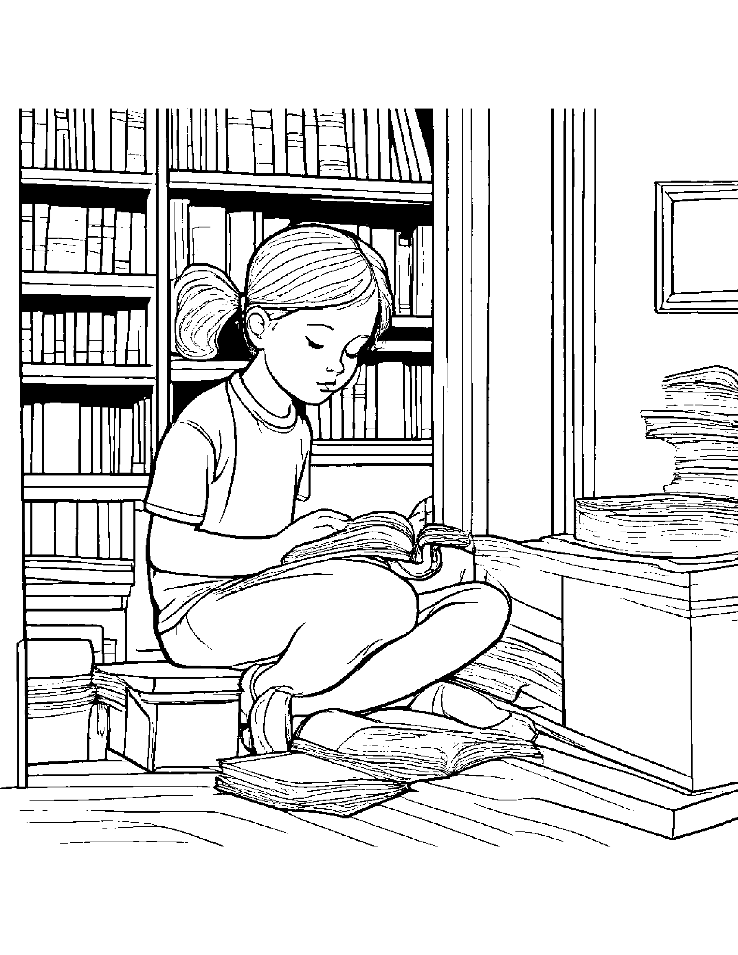 Lunchbox Reading A Storybook By A Reading Nook Coloring Page (Free Printable PDF)
