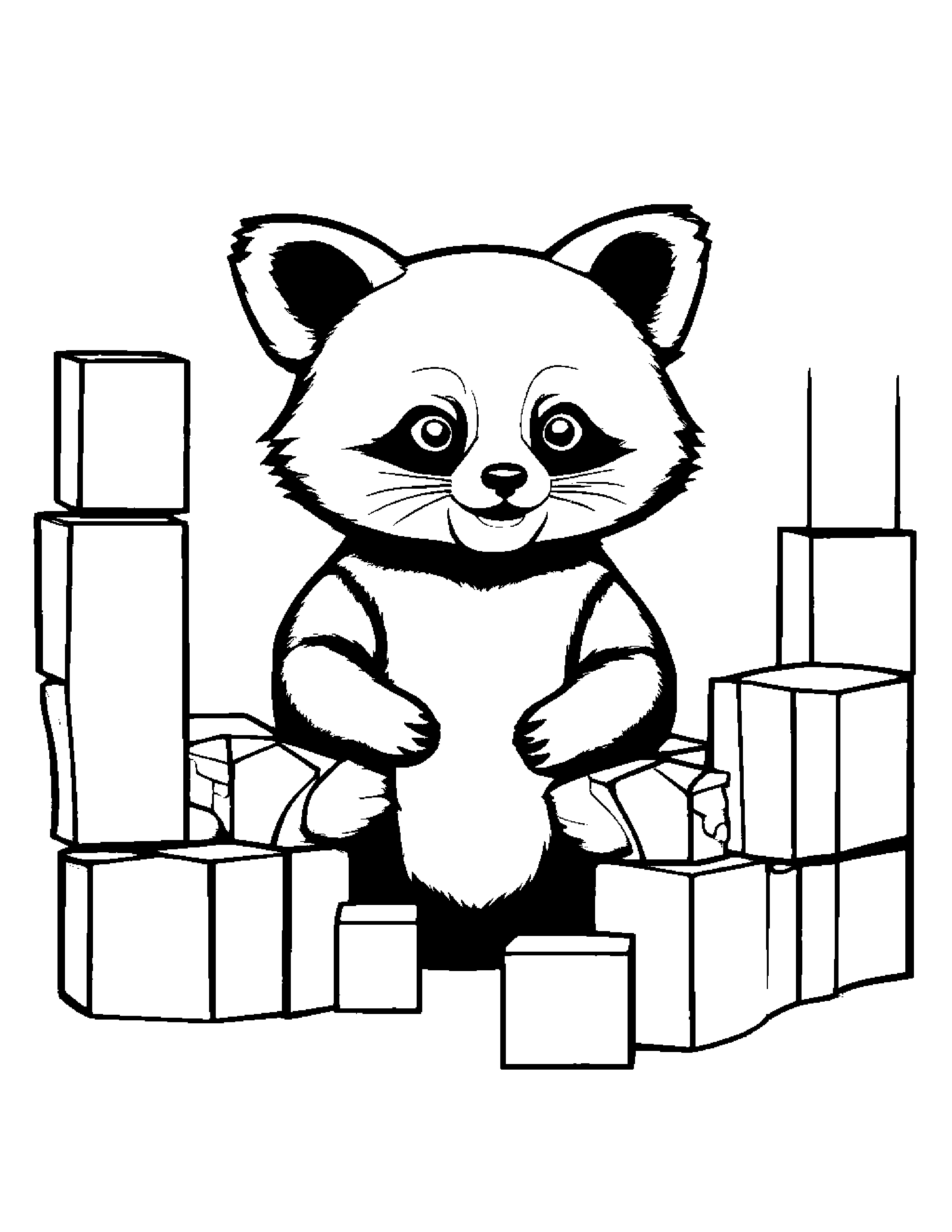 Red Panda Stacking Blocks #2 Coloring Page (Free Printable PDF)