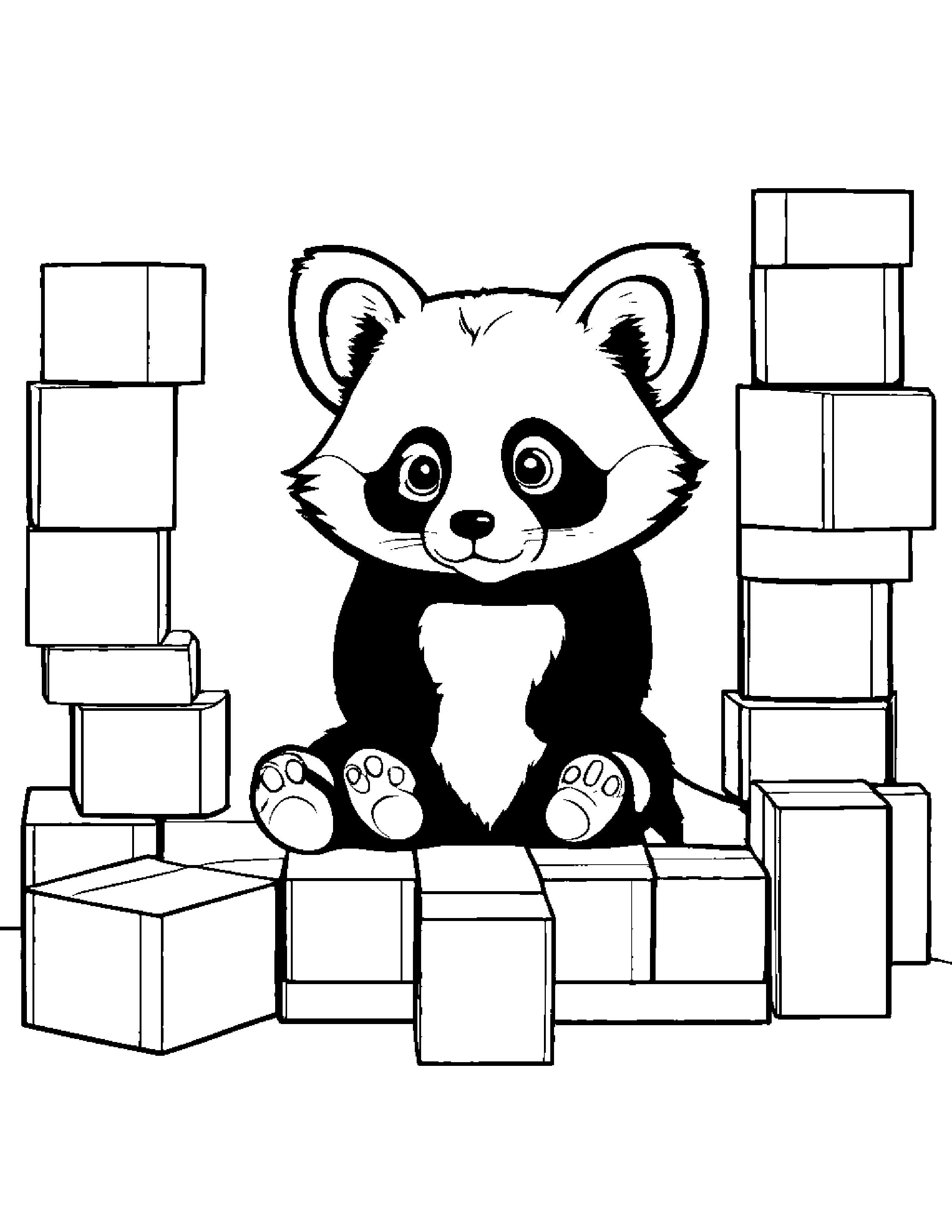 Red Panda Stacking Blocks #3 Coloring Page (Free Printable PDF)