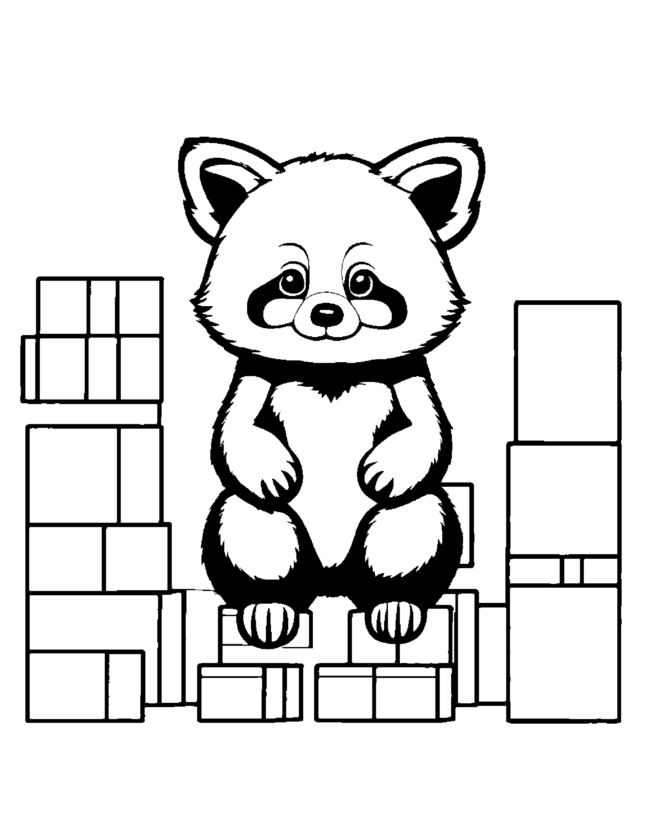 Red Panda Stacking Blocks #4 Coloring Page (Free Printable PDF)